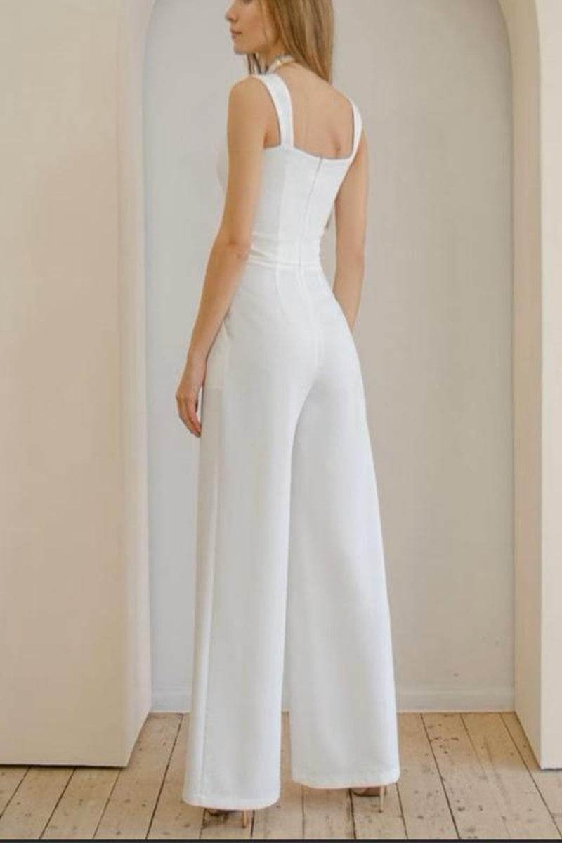 Sweetheart Floor Length Elastic Cloth Wedding Jumpsuit CW3560