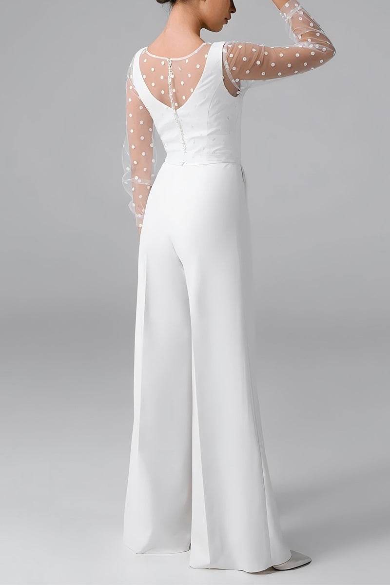 Scoop Floor Length Dot Tulle Elastic Cloth Wedding Jumpsuit CW3562