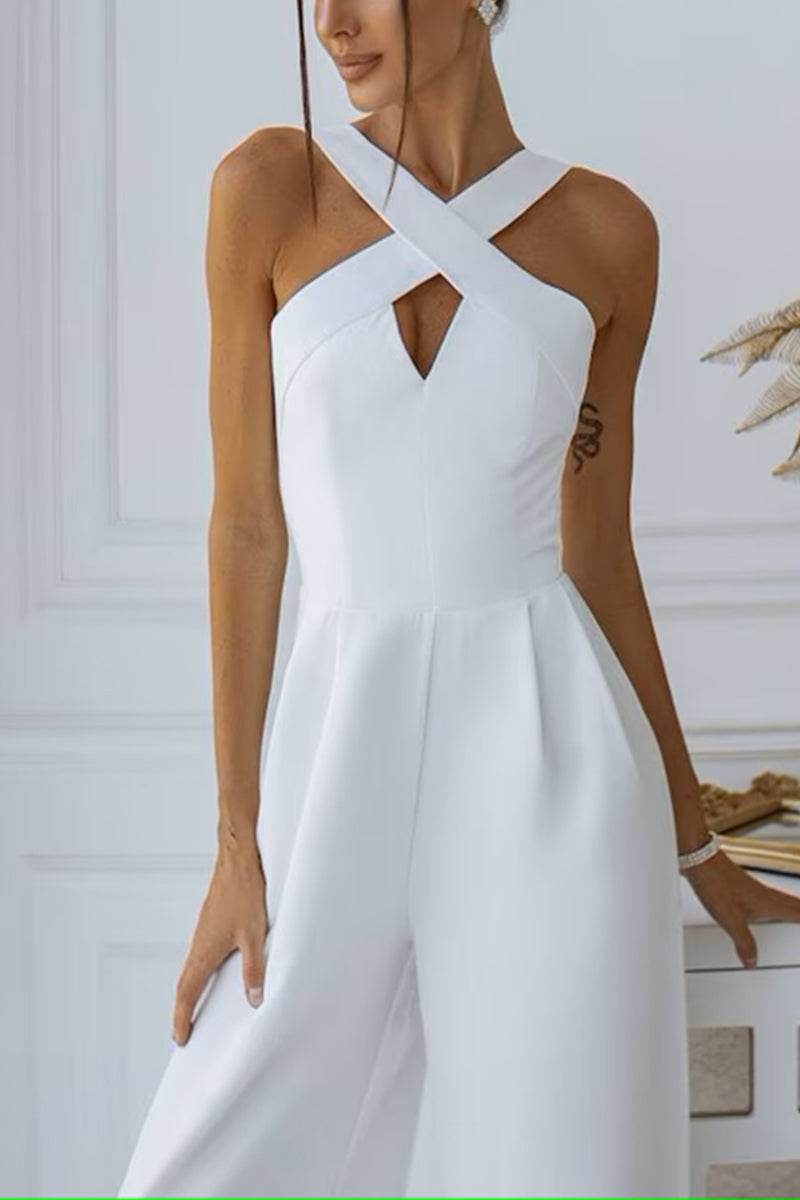 Halter Floor Length Elastic Cloth Wedding Jumpsuit CW3564