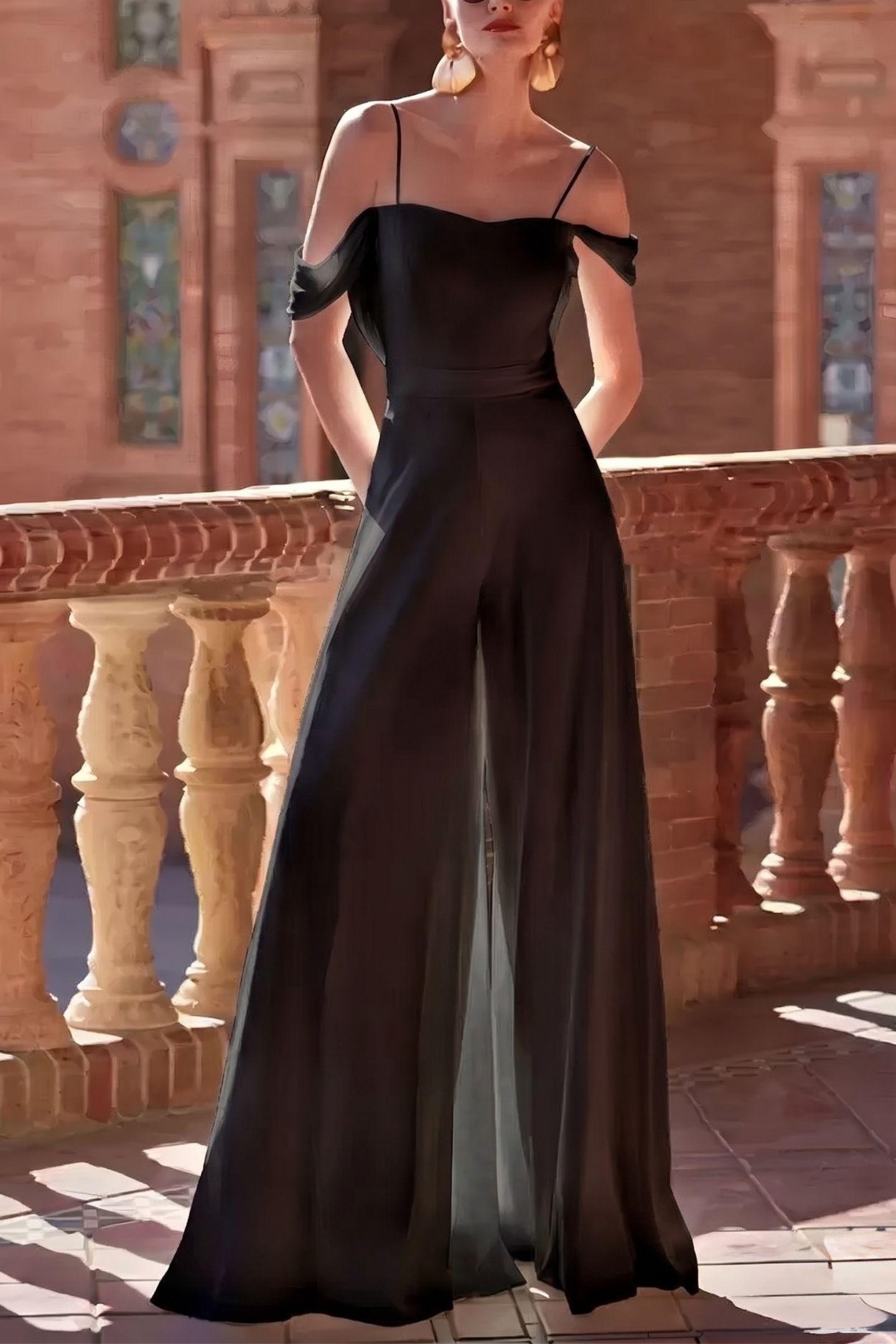 Off The Shoulder Floor Length Chiffon Wedding Jumpsuit CW3568