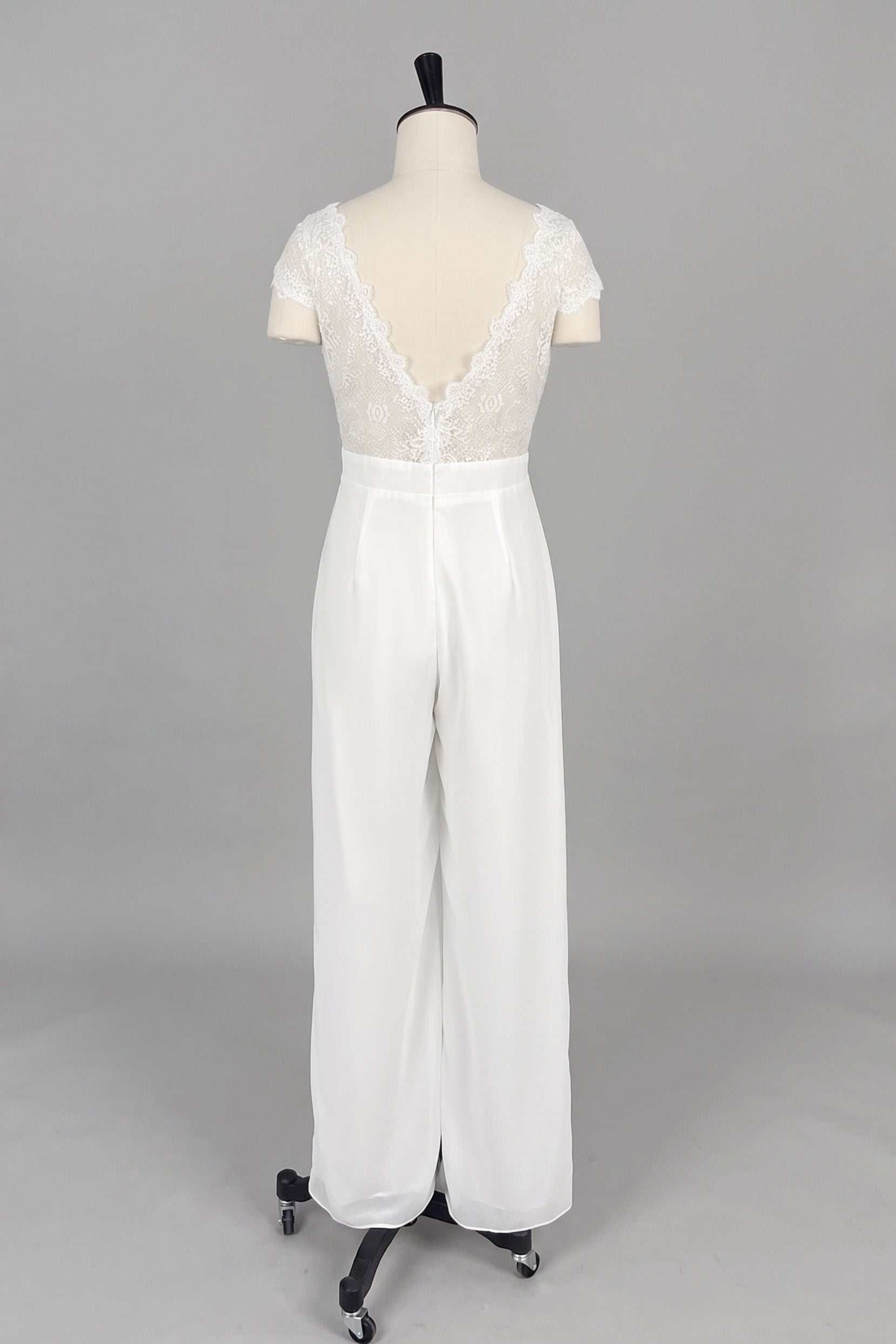 V-Neck Floor Length Lace Chiffon Wedding Jumpsuit CW3569