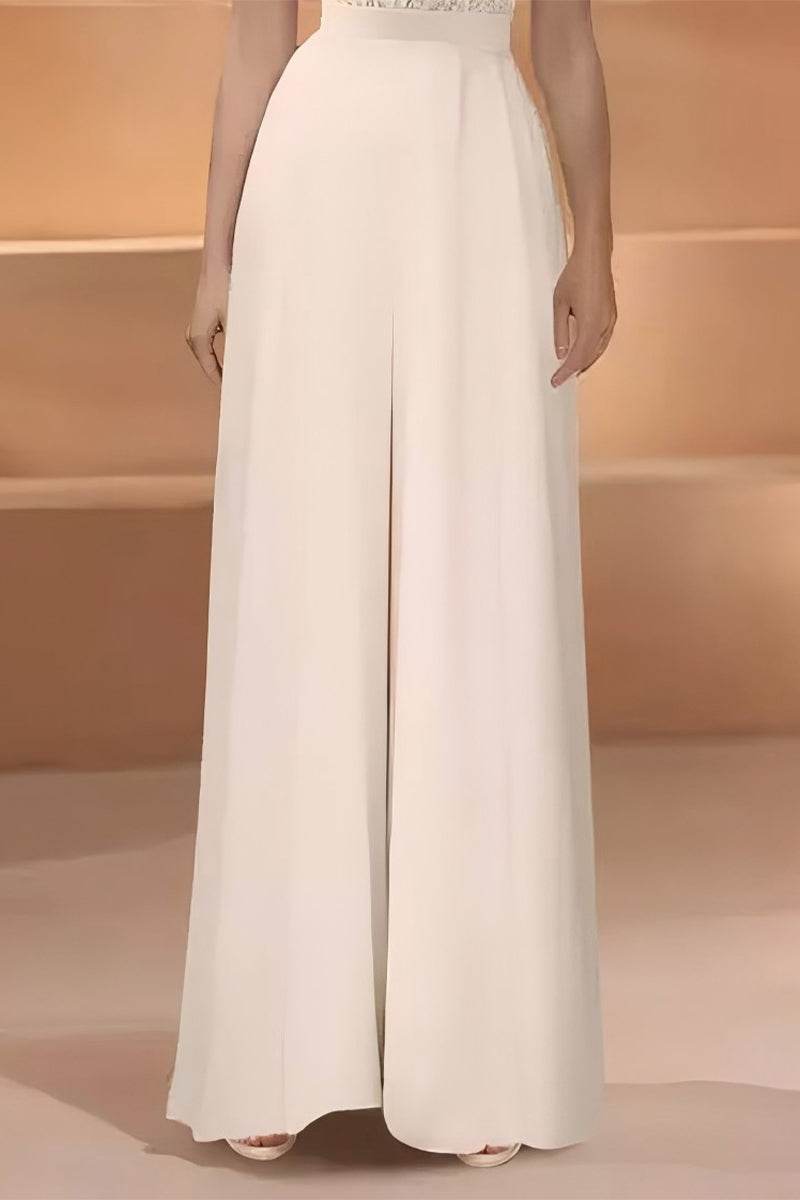V-Neck Floor Length Lace Chiffon Wedding Jumpsuit CW3569
