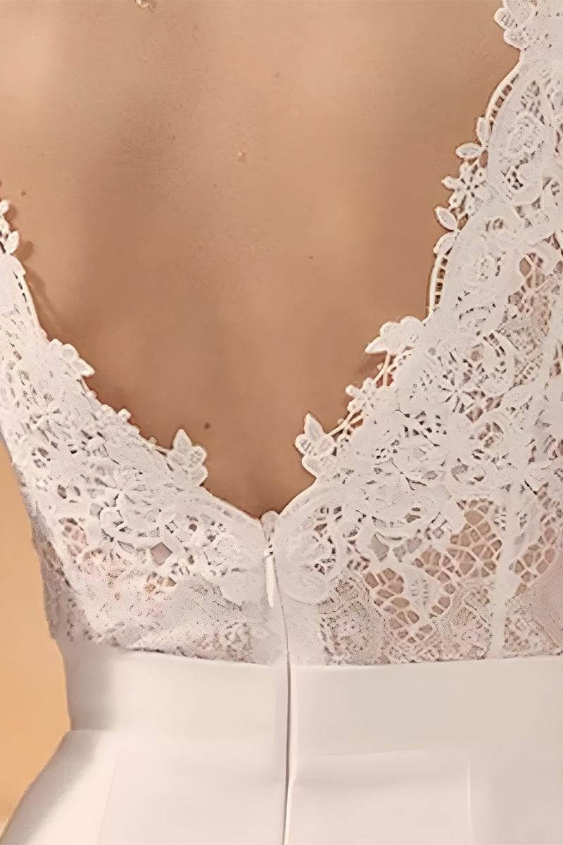 V-Neck Floor Length Lace Chiffon Wedding Jumpsuit CW3569