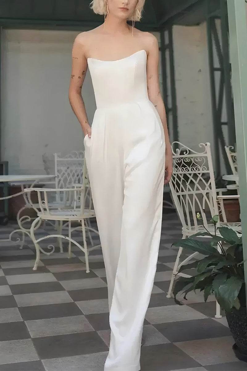 Strapless Floor Length Elastic Cloth Wedding Jumpsuit CW3570