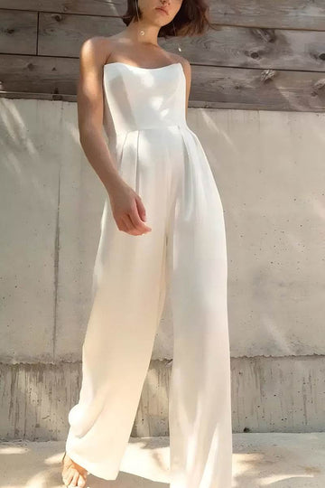 Strapless Floor Length Elastic Cloth Wedding Jumpsuit CW3570