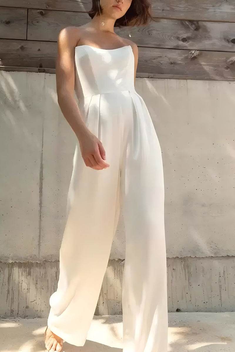 Strapless Floor Length Elastic Cloth Wedding Jumpsuit CW3570