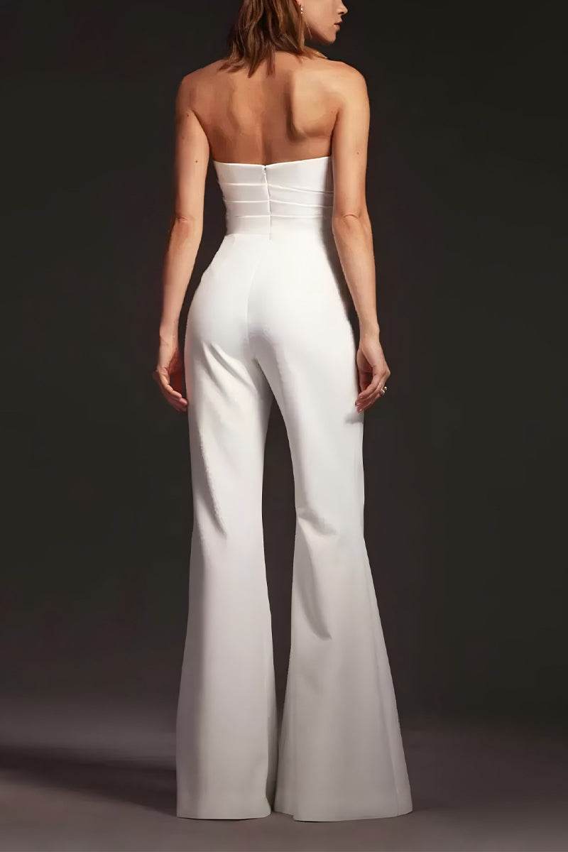 Strapless Floor Length Elastic Cloth Wedding Jumpsuit CW3572