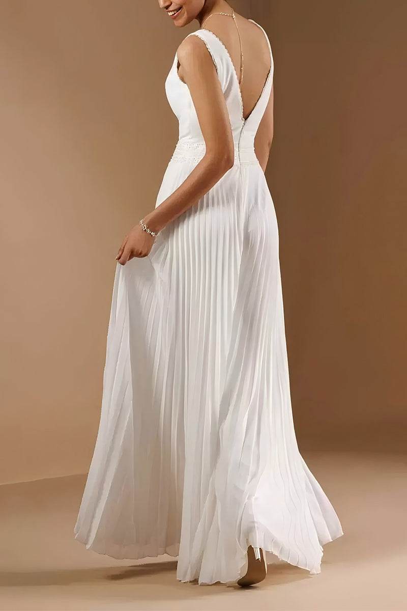 V-Neck Floor Length Chiffon Wedding Jumpsuit CW3574