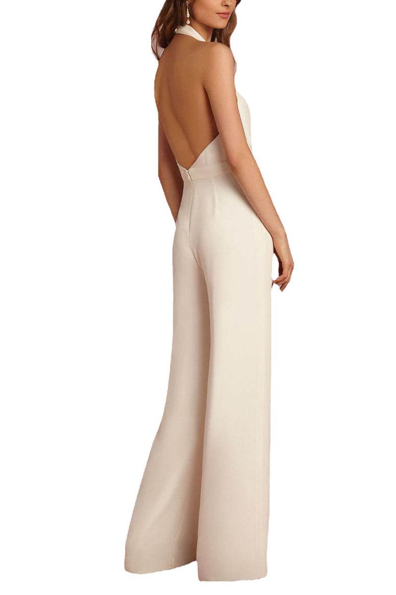 Halter Floor Length Chiffon Wedding Jumpsuit CW3577