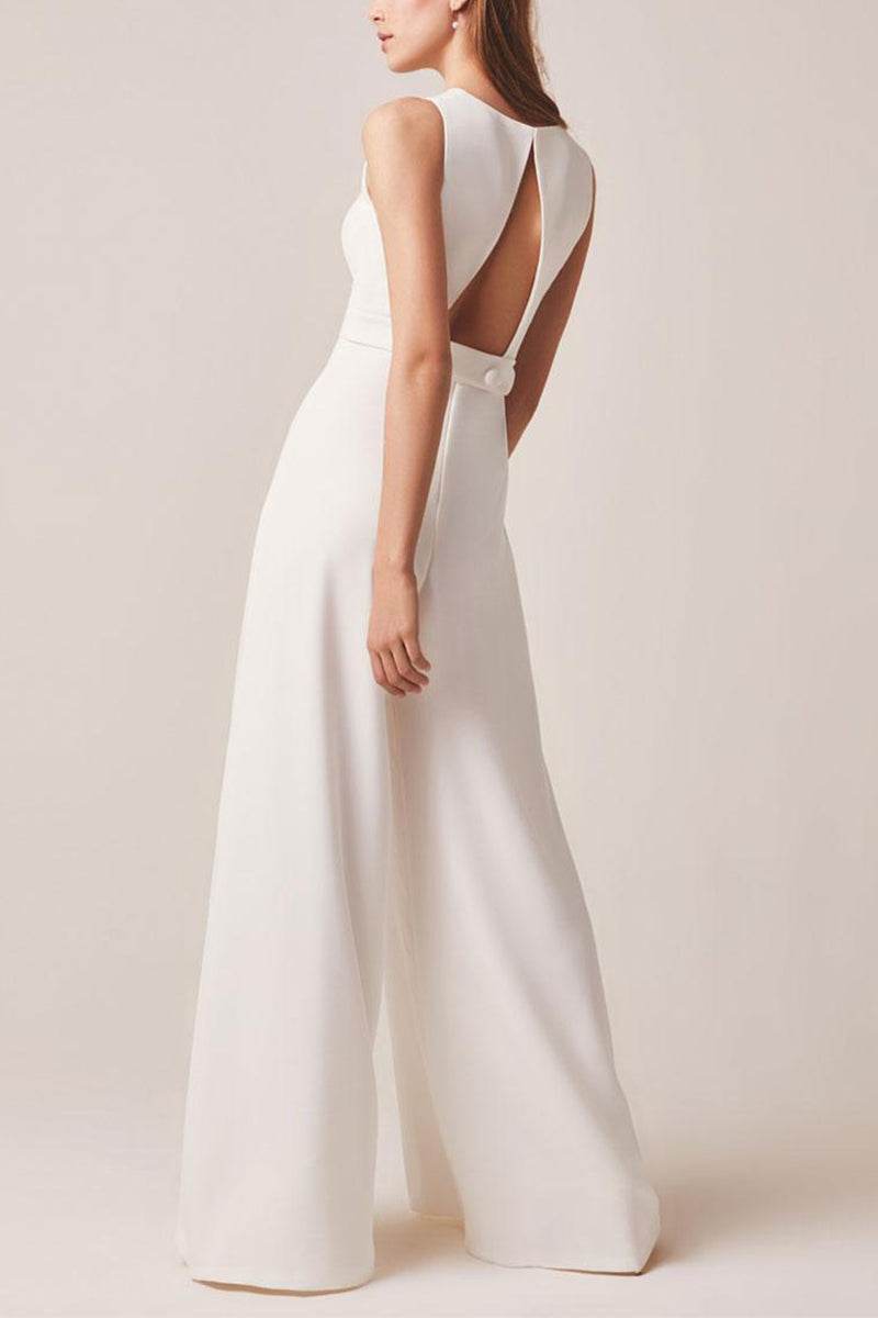 Bateau Floor Length Chiffon Wedding Jumpsuit CW3579