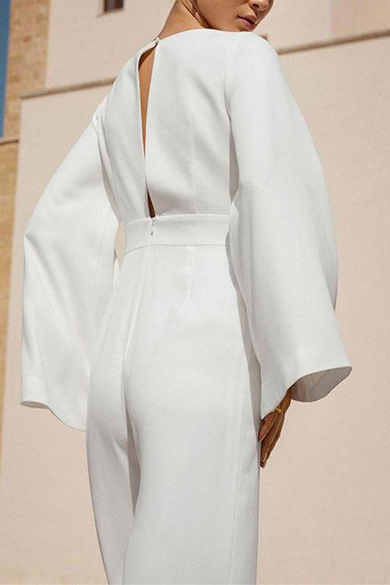 V-Neck Floor Length Chiffon Wedding Jumpsuit CW3580