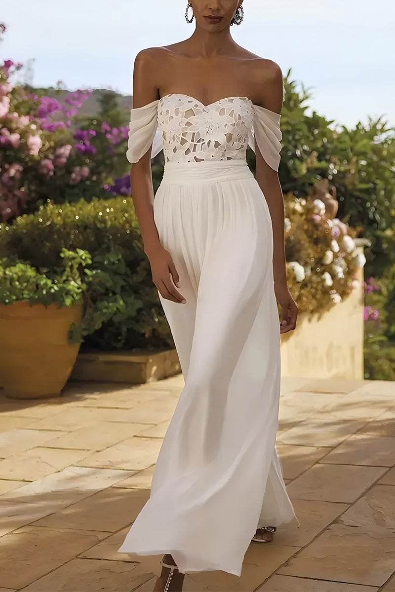 Sweetheart Floor Length Lace Chiffon Wedding Jumpsuit CW3583