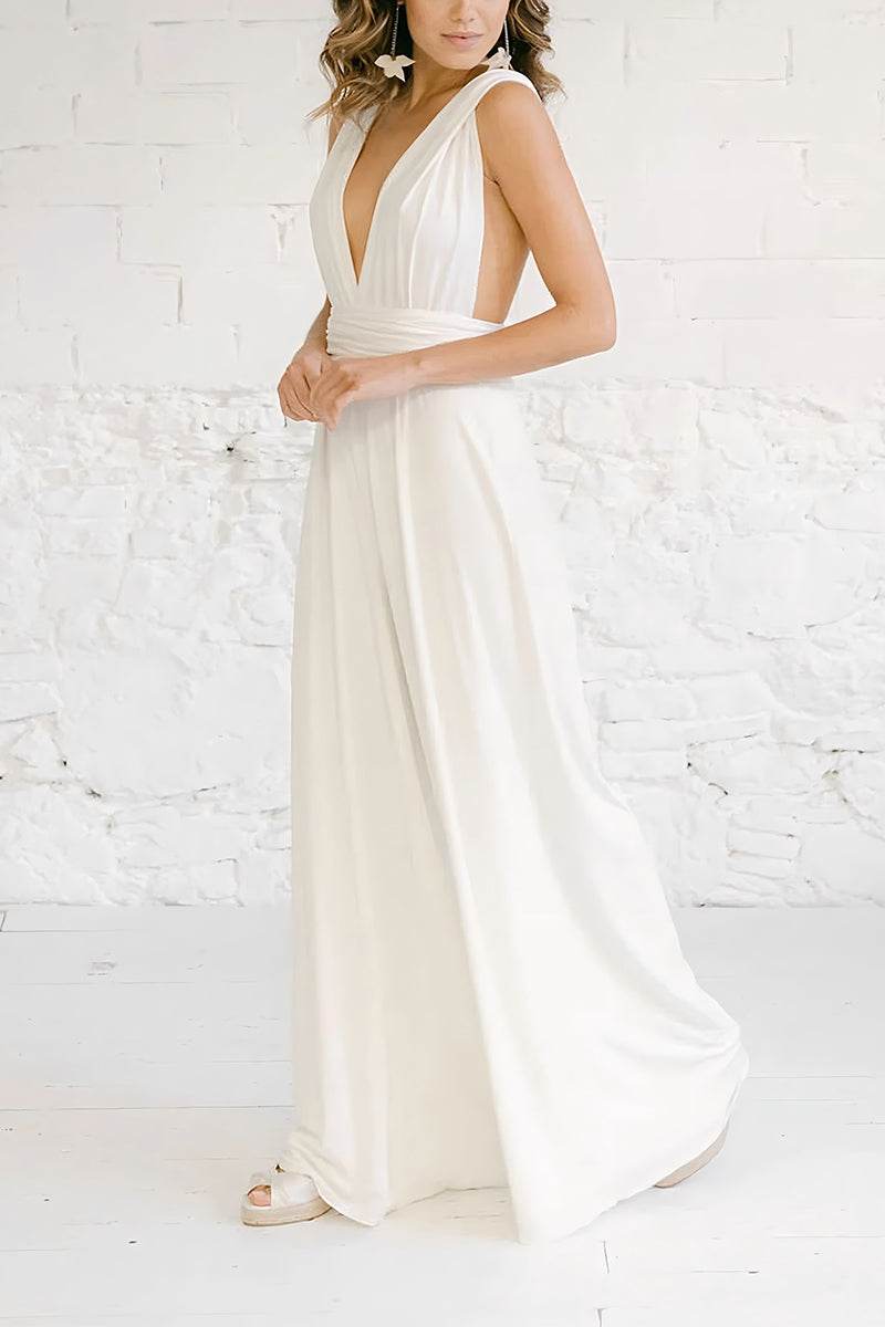 V-Neck Floor Length Chiffon Wedding Jumpsuit CW3585