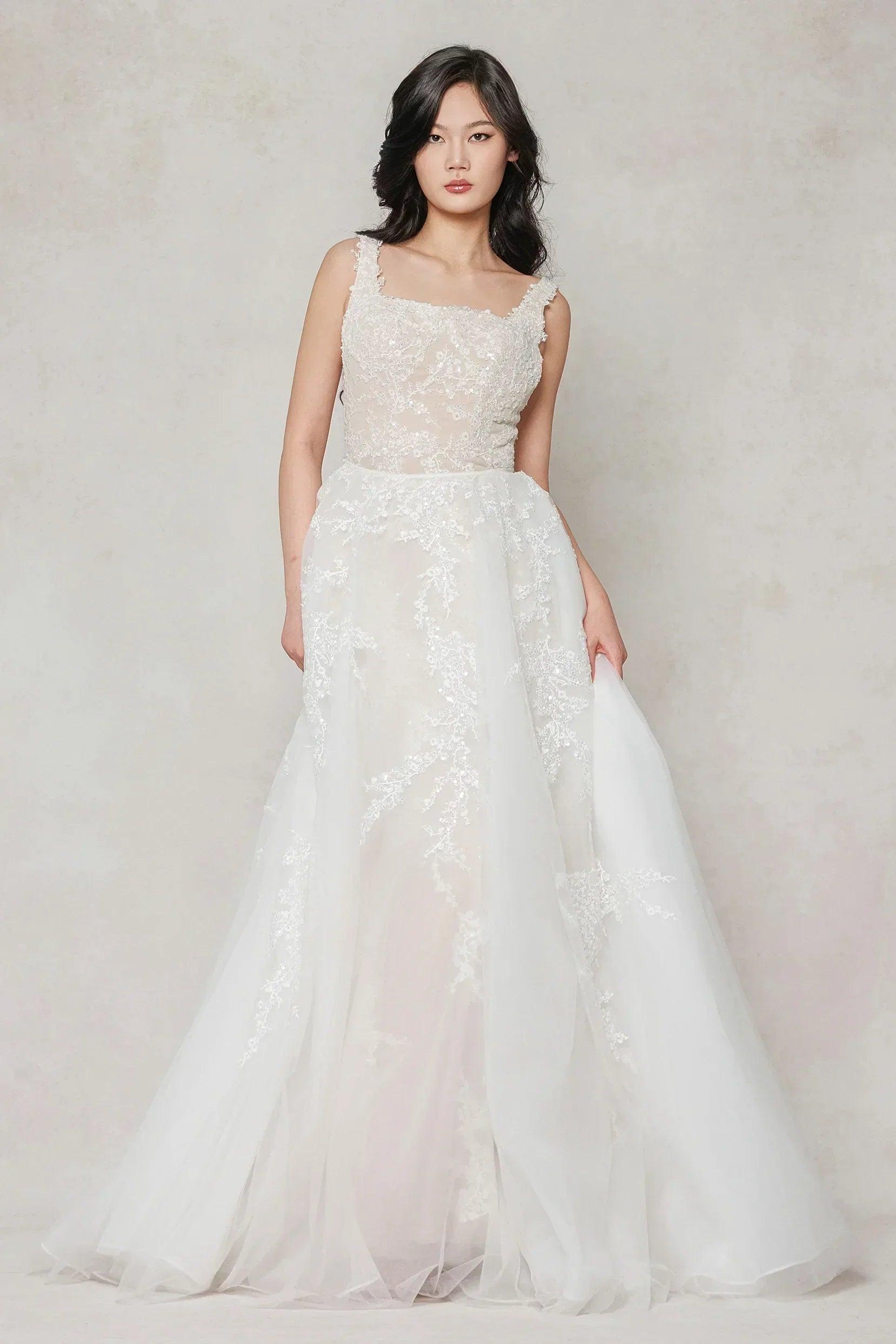 A-Line Sweep-Brush Train Tulle Wedding Dress CW3589
