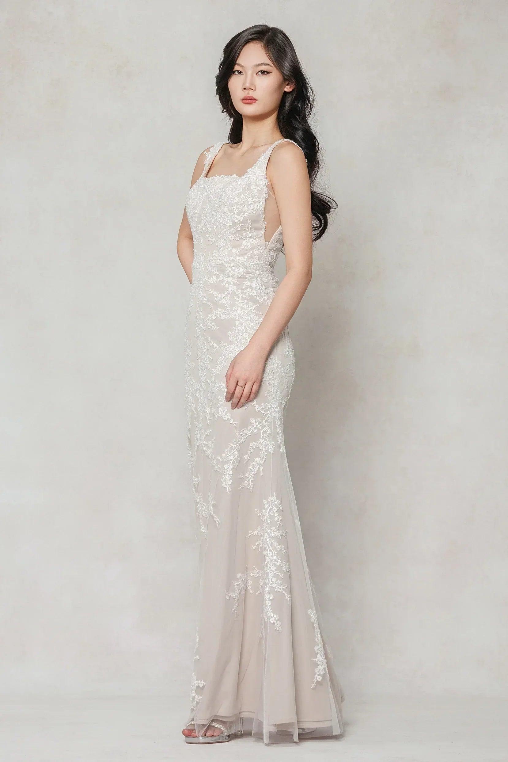 A-Line Sweep-Brush Train Tulle Wedding Dress CW3589