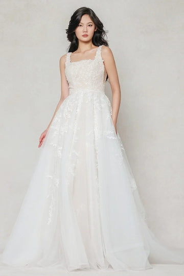 A-Line Sweep-Brush Train Tulle Wedding Dress CW3589