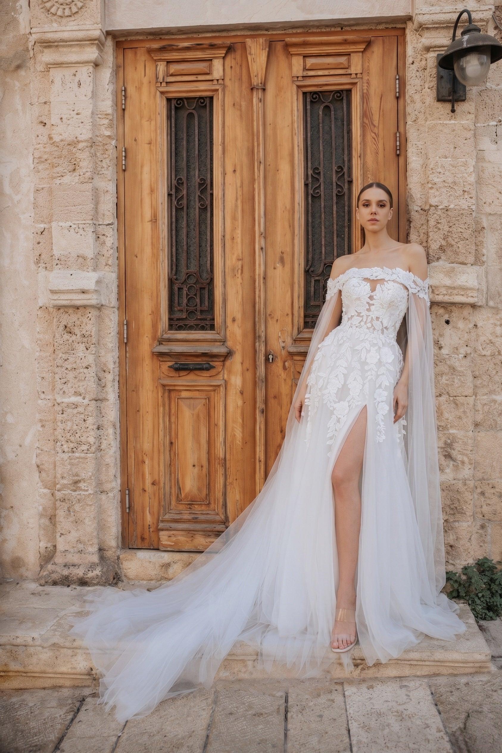 A-Line Sweep-Brush Train Tulle Wedding Dress CW3590