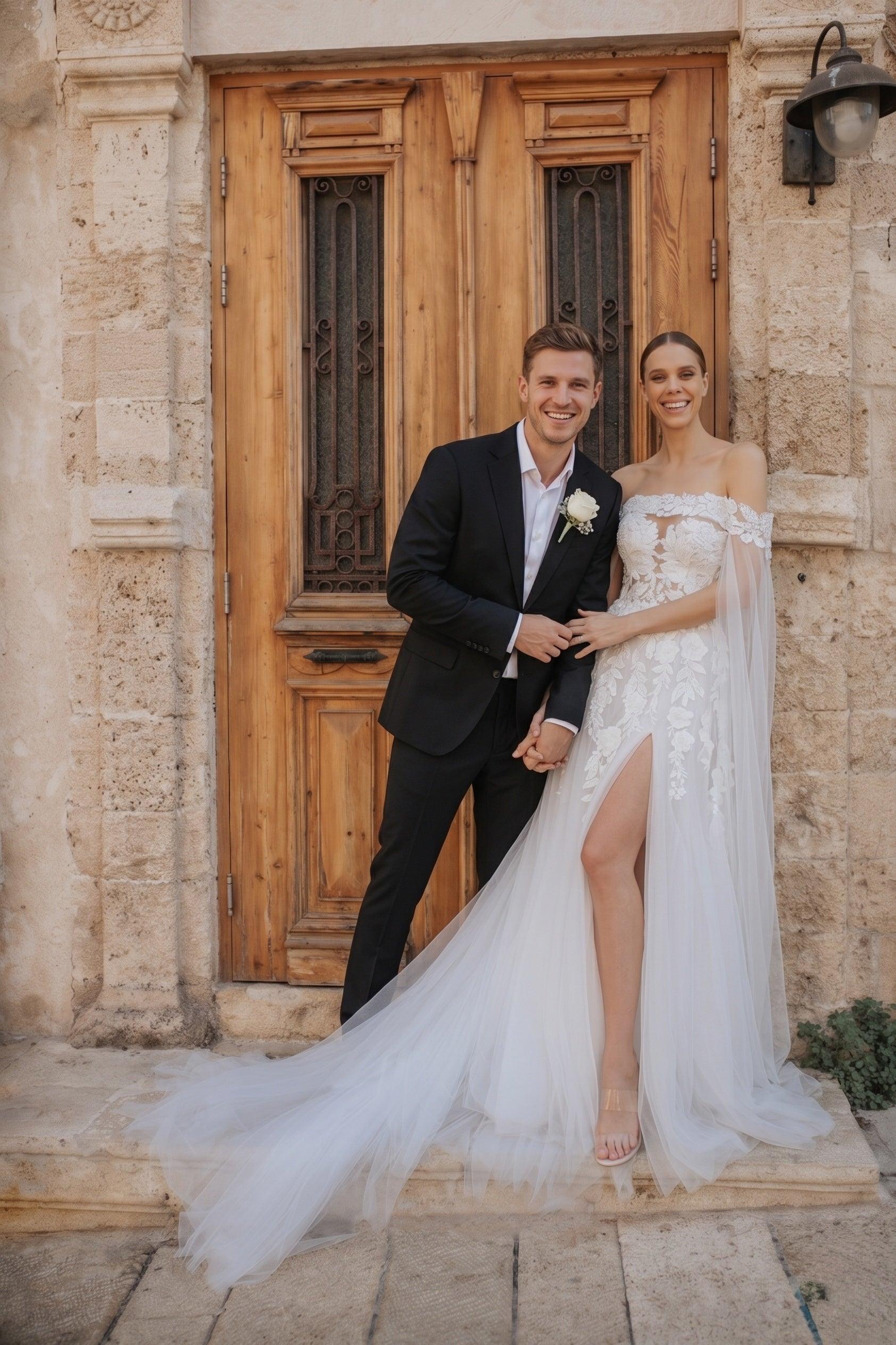 A-Line Sweep-Brush Train Tulle Wedding Dress CW3590