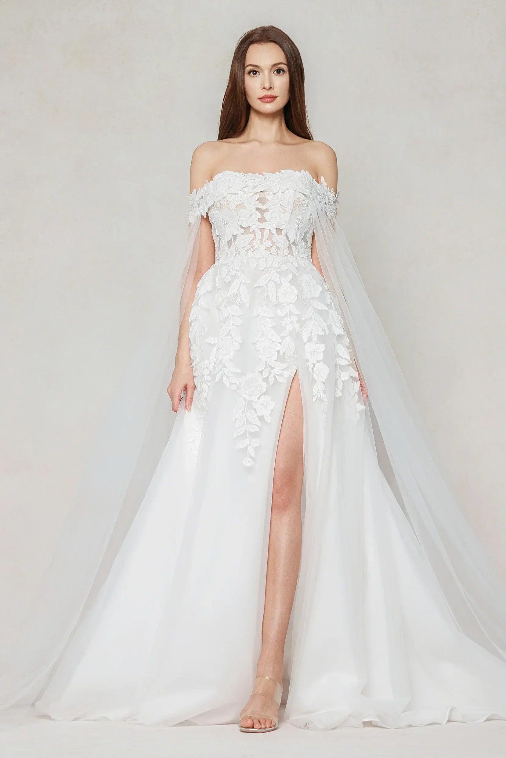 A-Line Sweep-Brush Train Tulle Wedding Dress CW3590
