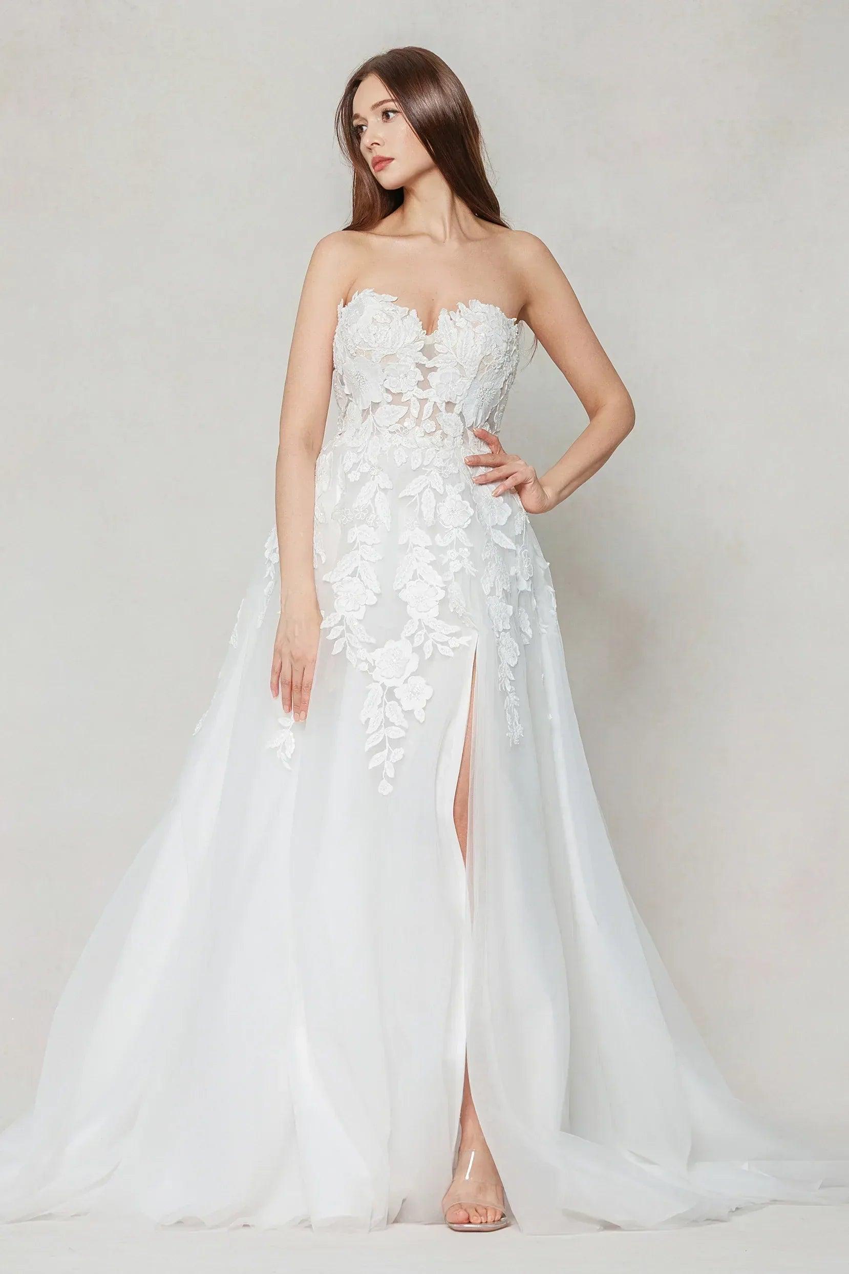 A-Line Sweep-Brush Train Tulle Wedding Dress CW3590