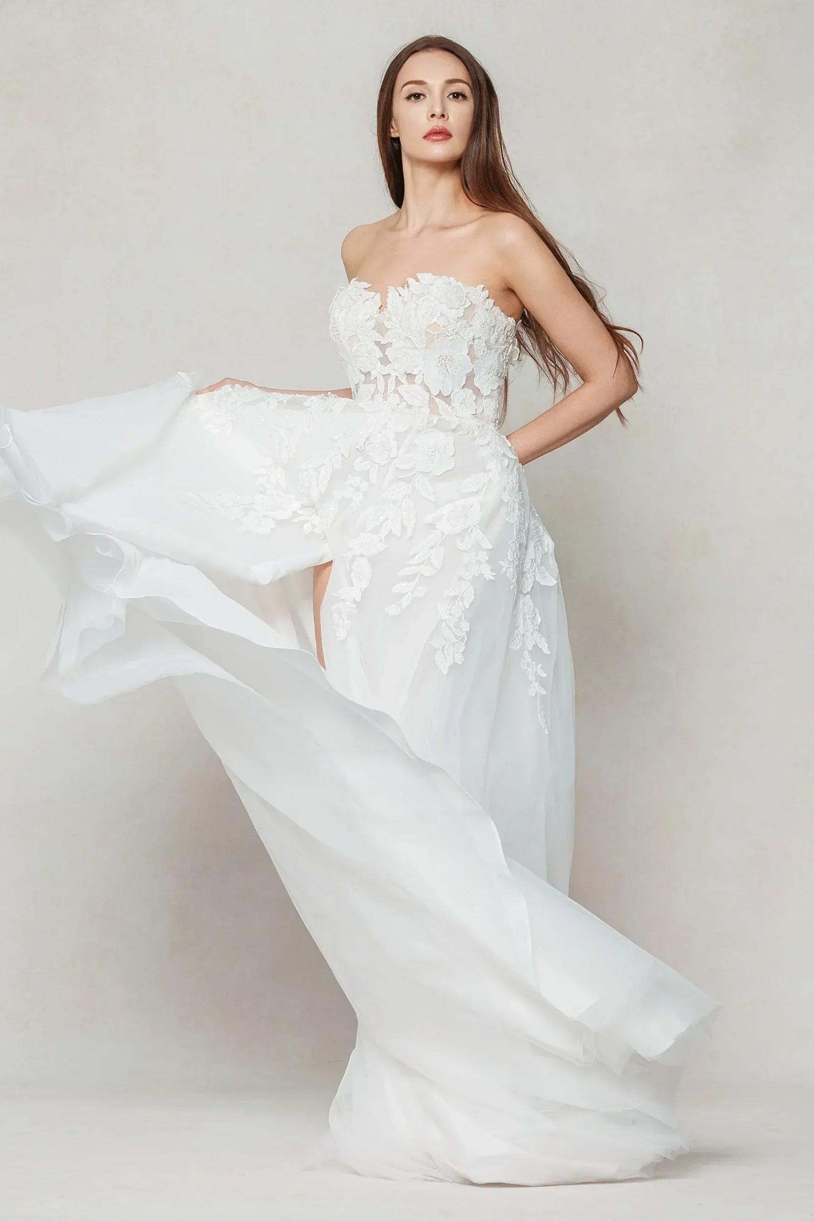 A-Line Sweep-Brush Train Tulle Wedding Dress CW3590