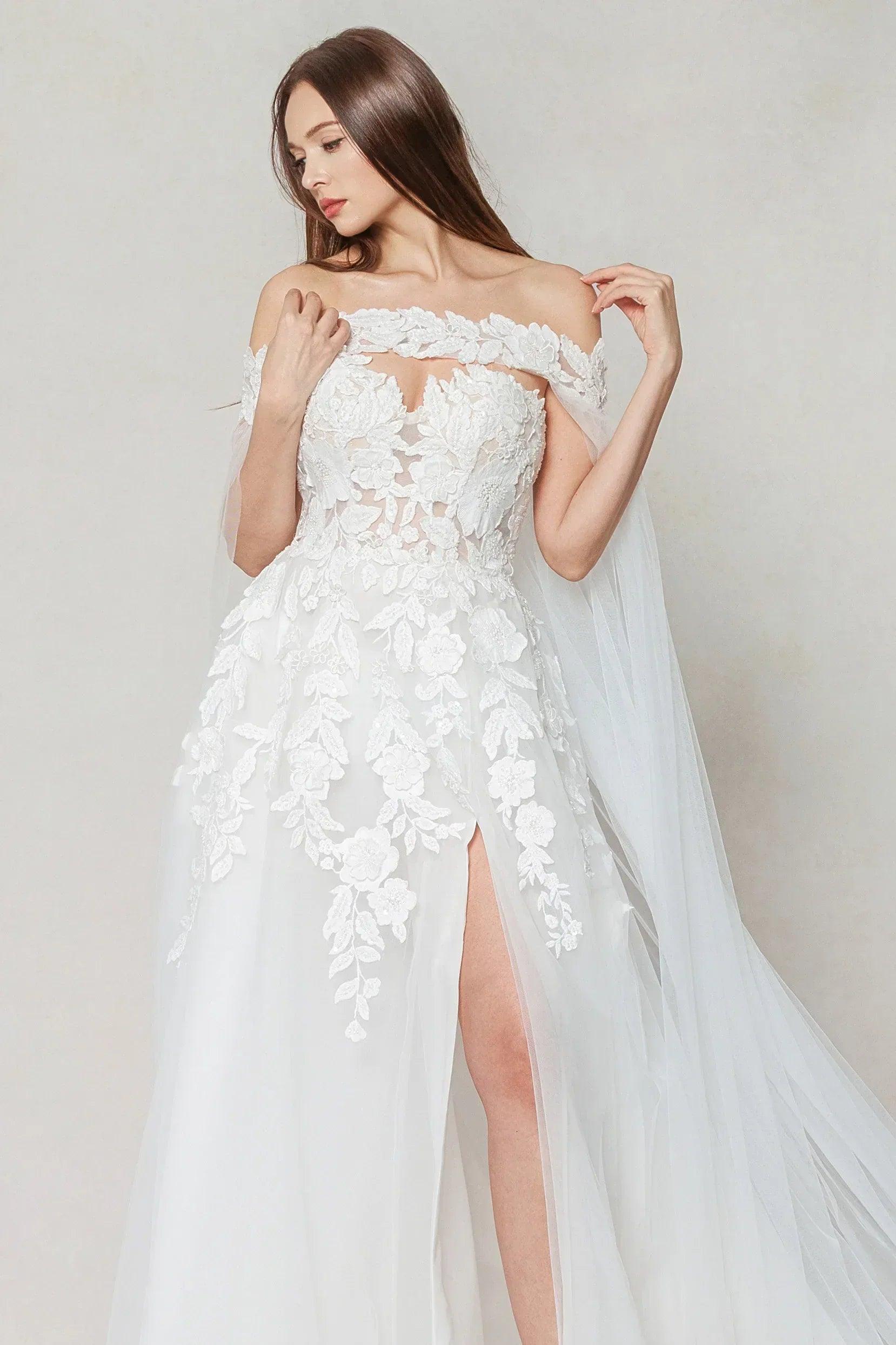 A-Line Sweep-Brush Train Tulle Wedding Dress CW3590