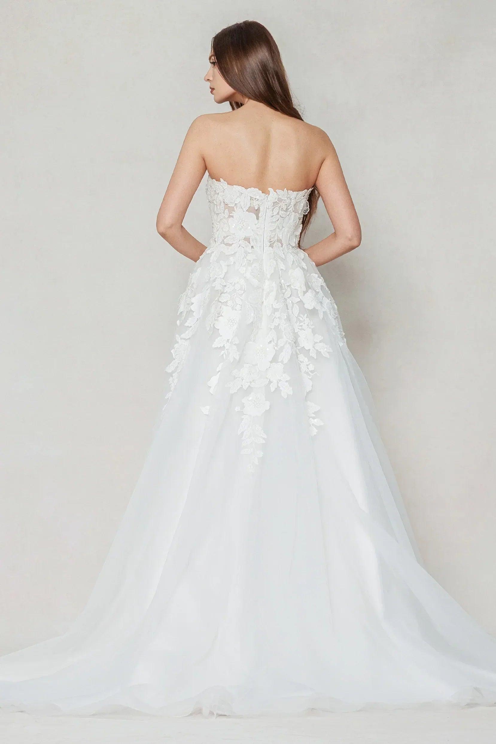 A-Line Sweep-Brush Train Tulle Wedding Dress CW3590