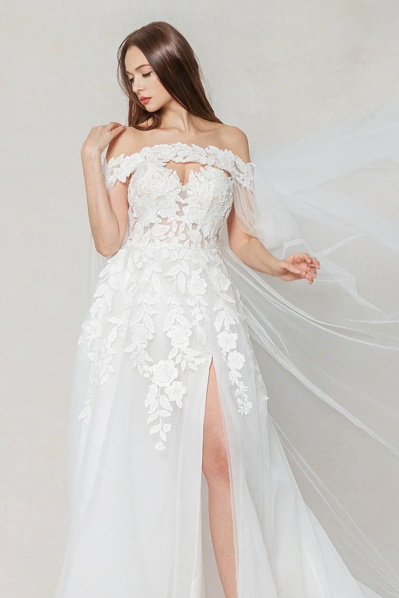 A-Line Sweep-Brush Train Tulle Wedding Dress CW3590