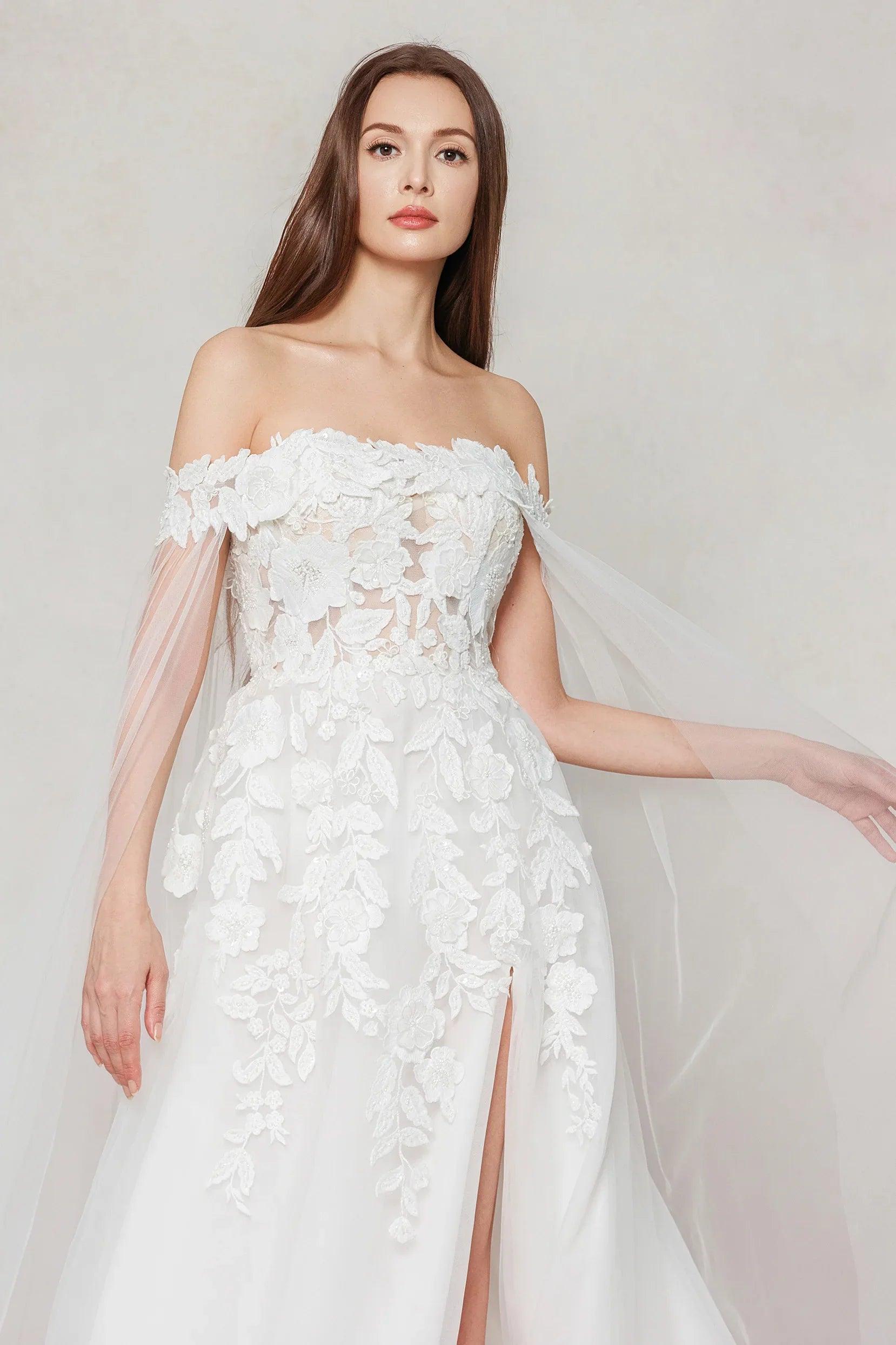 A-Line Sweep-Brush Train Tulle Wedding Dress CW3590