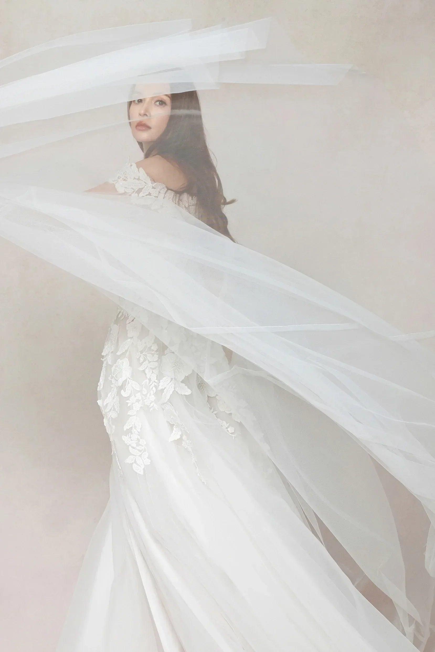 A-Line Sweep-Brush Train Tulle Wedding Dress CW3590