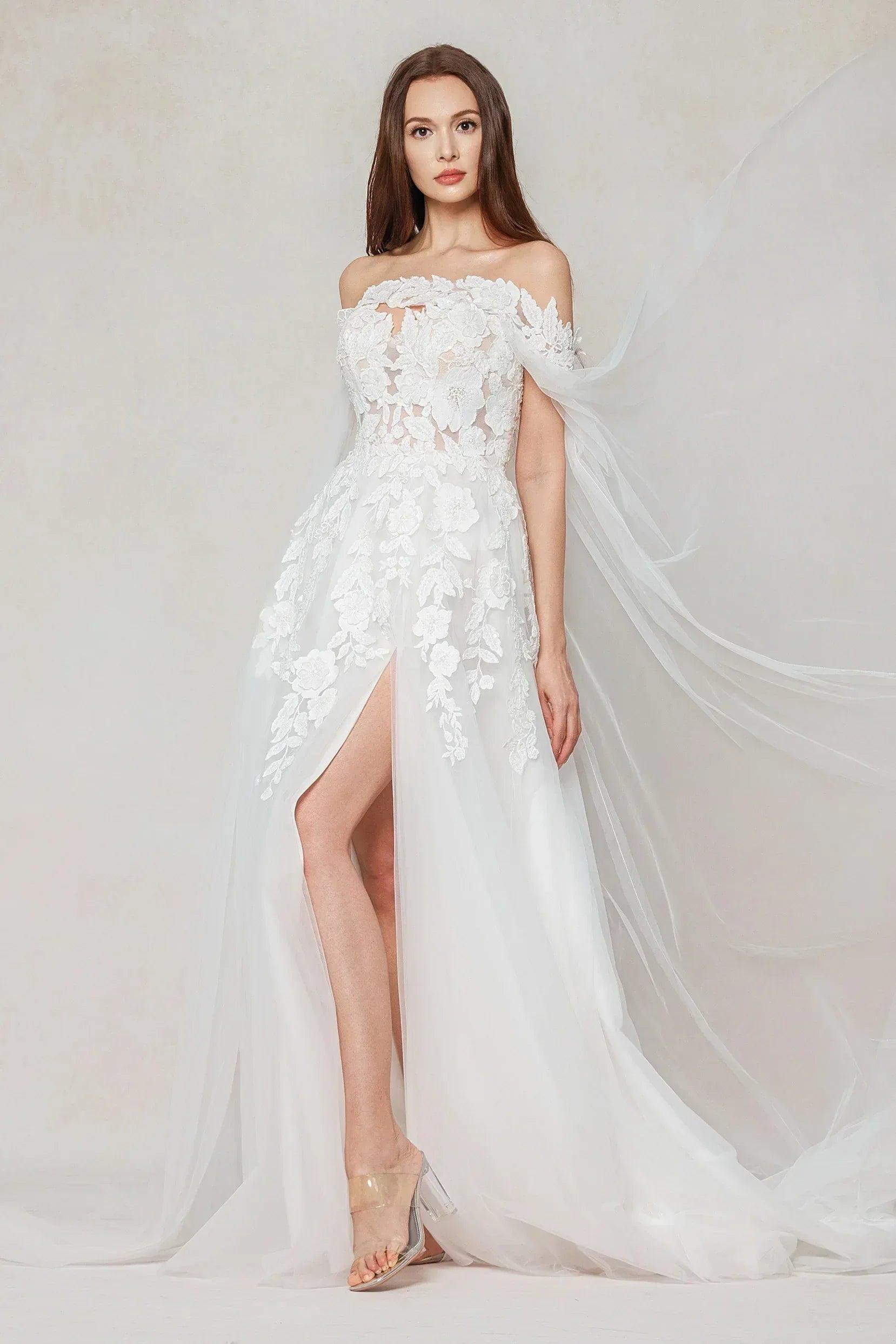 A-Line Sweep-Brush Train Tulle Wedding Dress CW3590