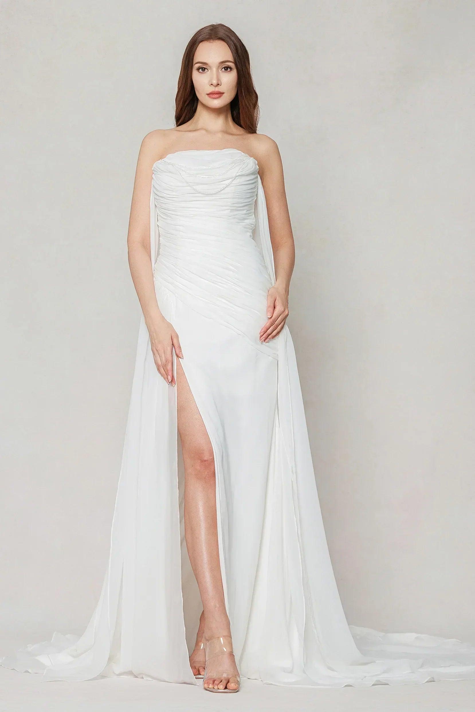 Sheath-Column Chapel Train Chiffon Wedding Dress CW3592