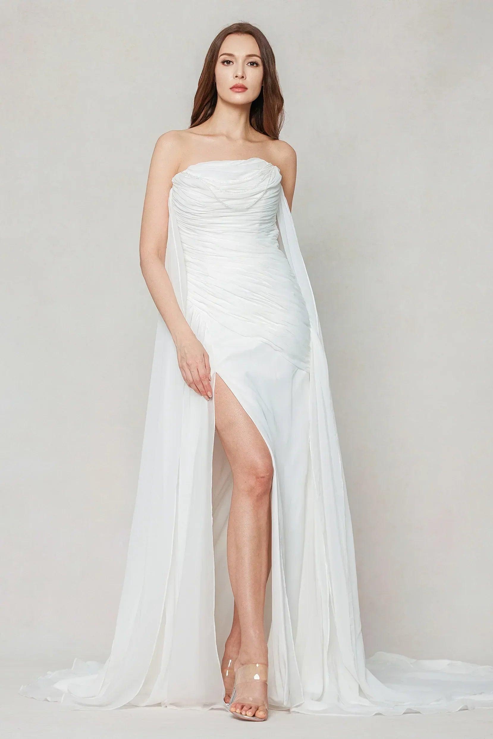 Sheath-Column Chapel Train Chiffon Wedding Dress CW3592