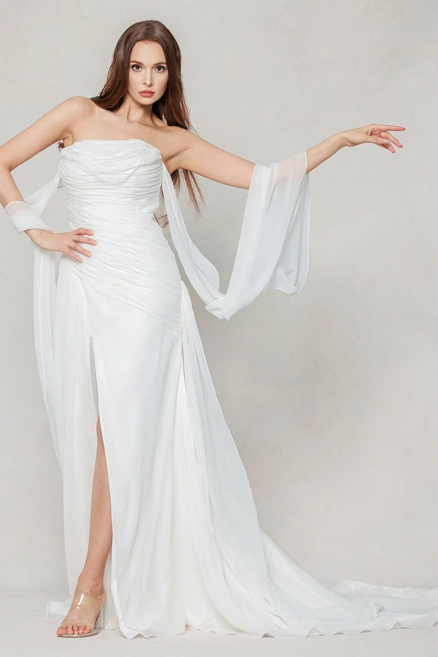 Sheath-Column Chapel Train Chiffon Wedding Dress CW3592