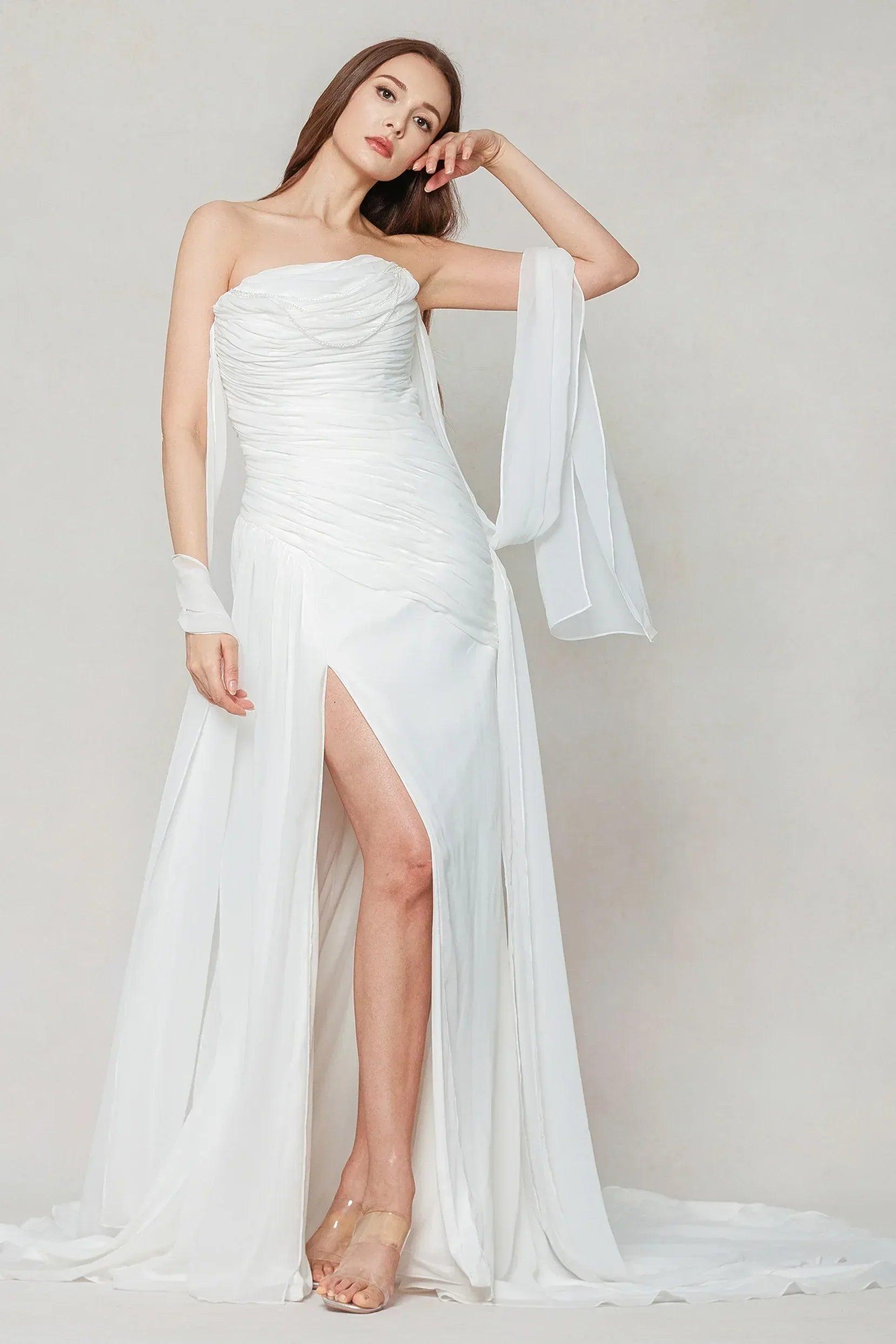 Sheath-Column Chapel Train Chiffon Wedding Dress CW3592