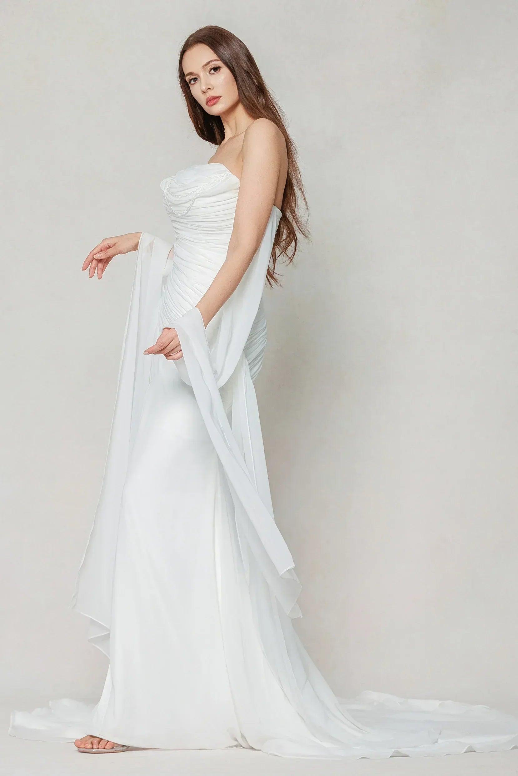 Sheath-Column Chapel Train Chiffon Wedding Dress CW3592