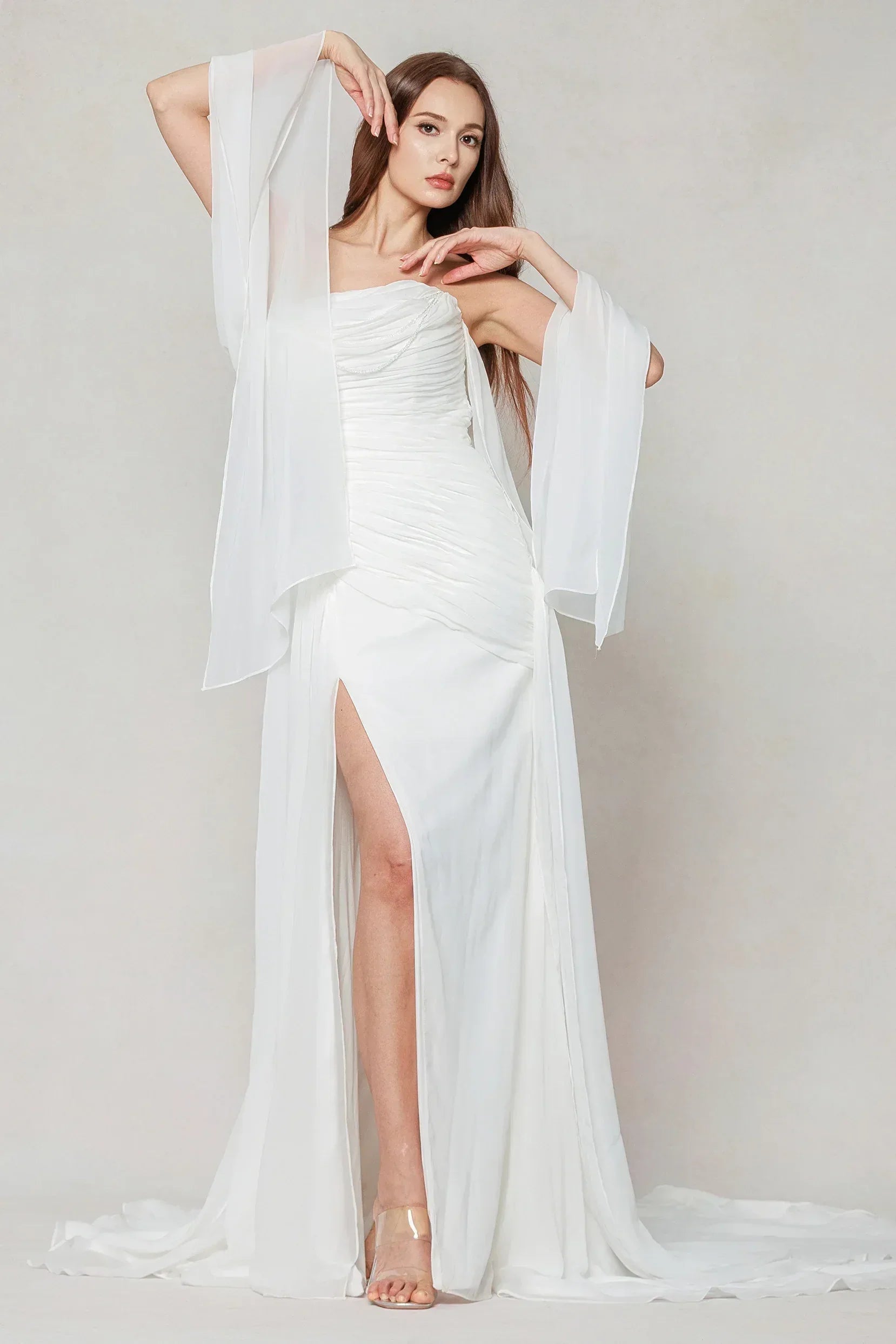 Sheath-Column Chapel Train Chiffon Wedding Dress CW3592