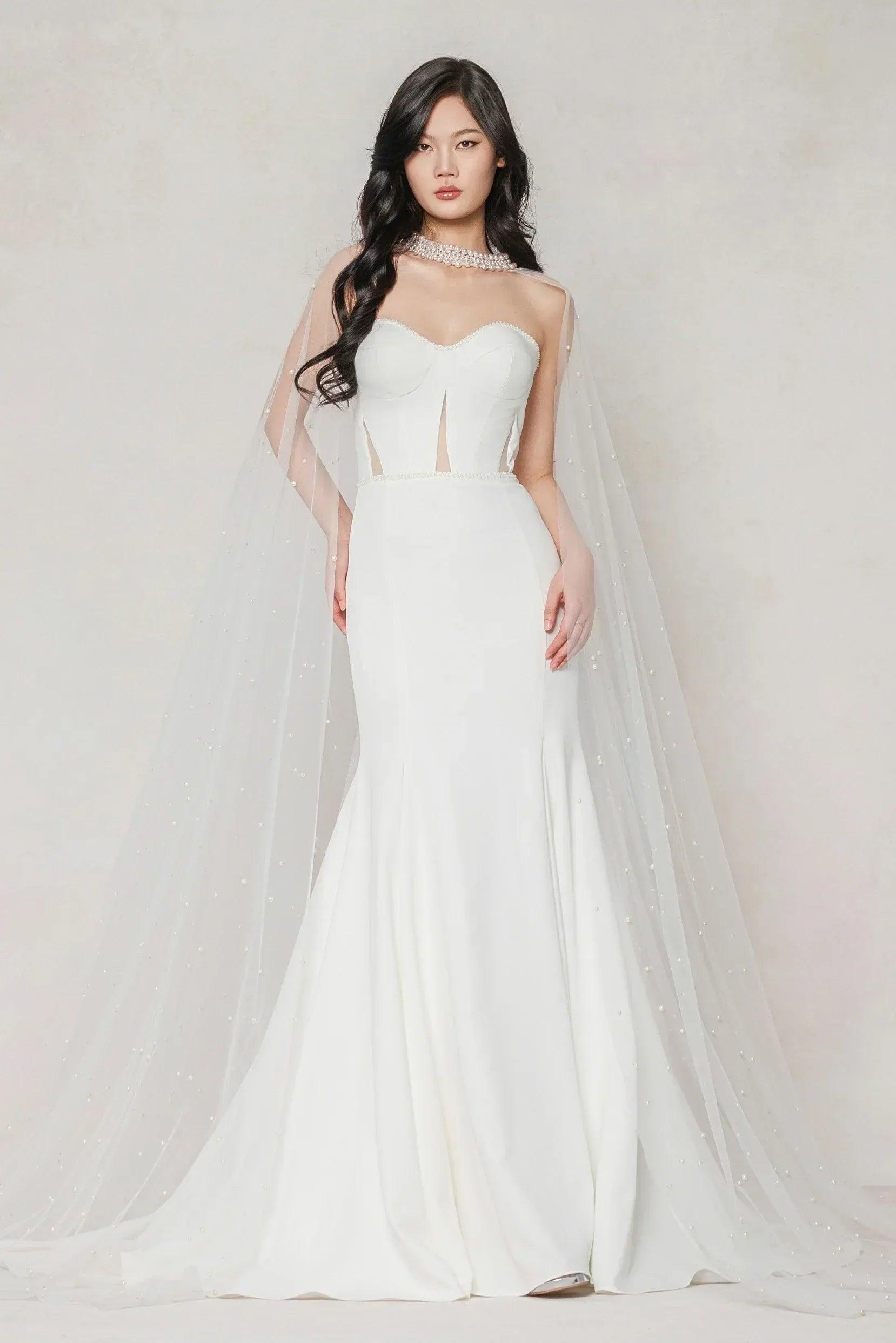 Trumpet-Mermaid Sweep-Brush Train Stretch Satin Wedding Dress CW3593