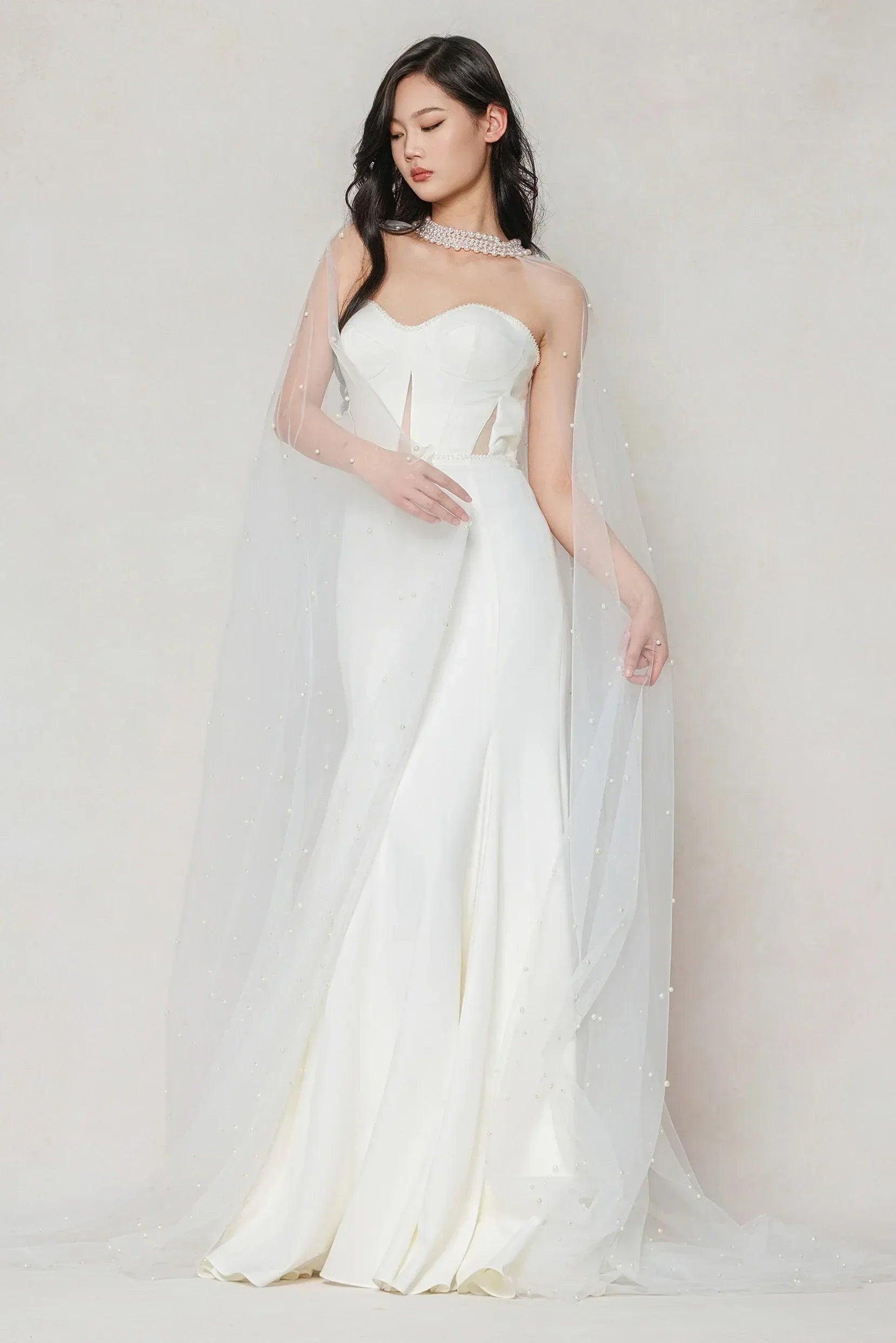 Trumpet-Mermaid Sweep-Brush Train Stretch Satin Wedding Dress CW3593
