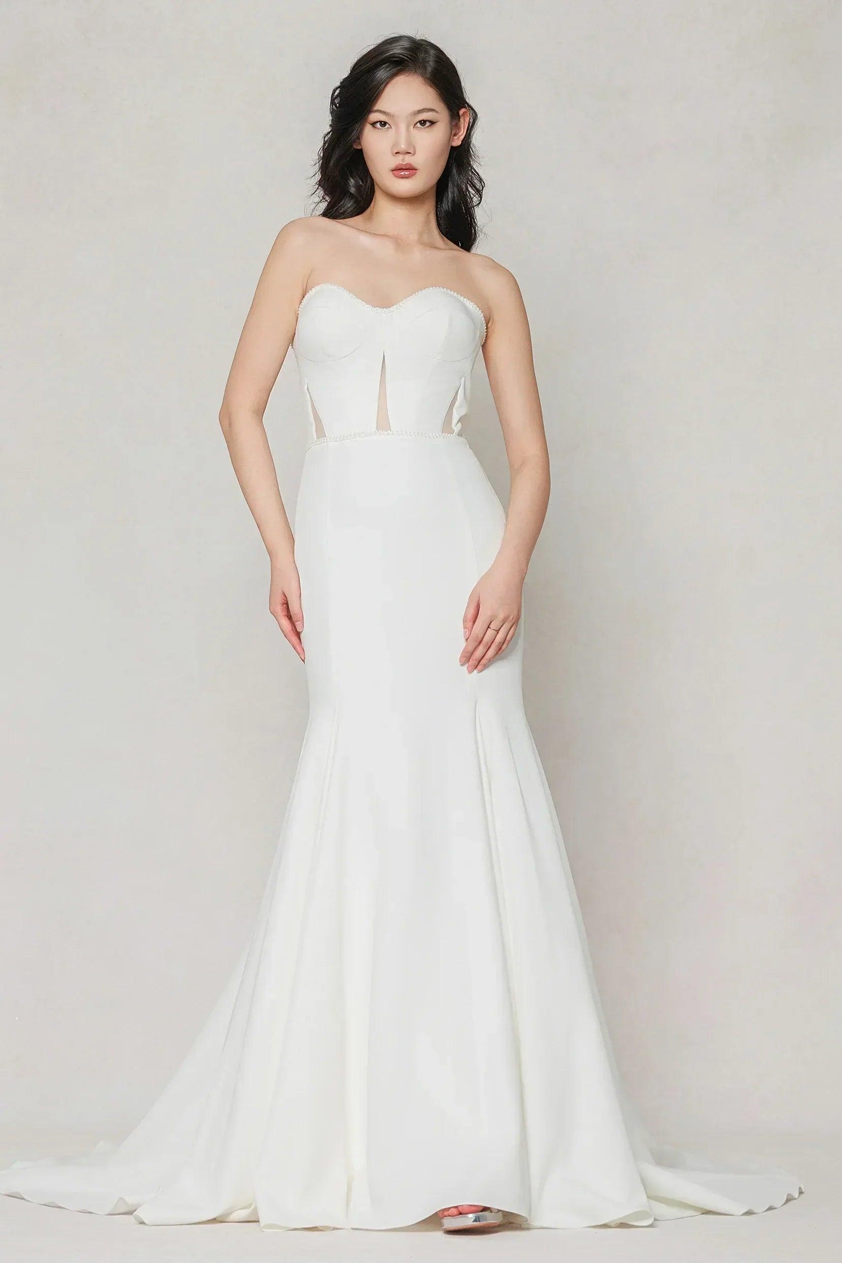 Trumpet-Mermaid Sweep-Brush Train Stretch Satin Wedding Dress CW3593