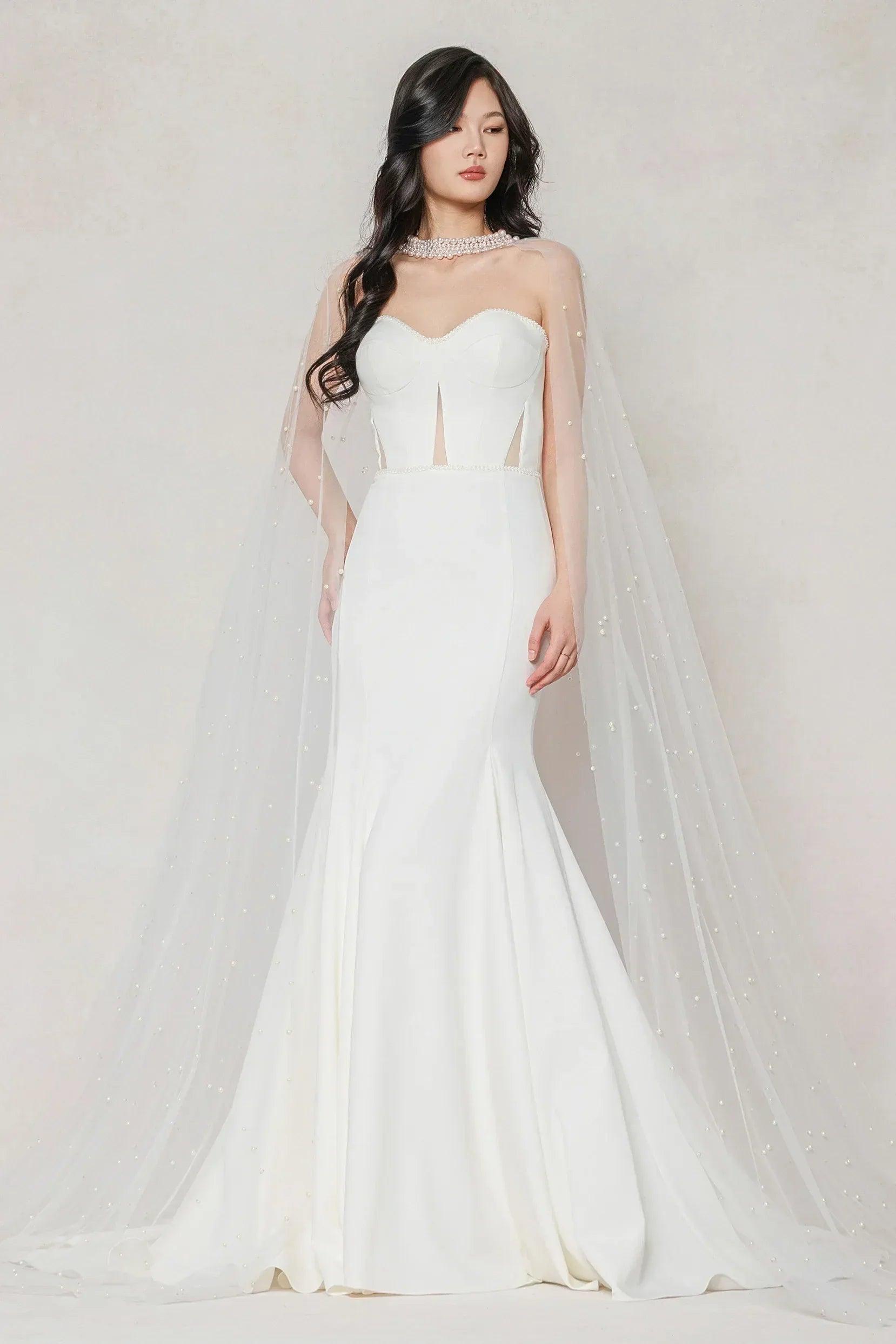 Trumpet-Mermaid Sweep-Brush Train Stretch Satin Wedding Dress CW3593