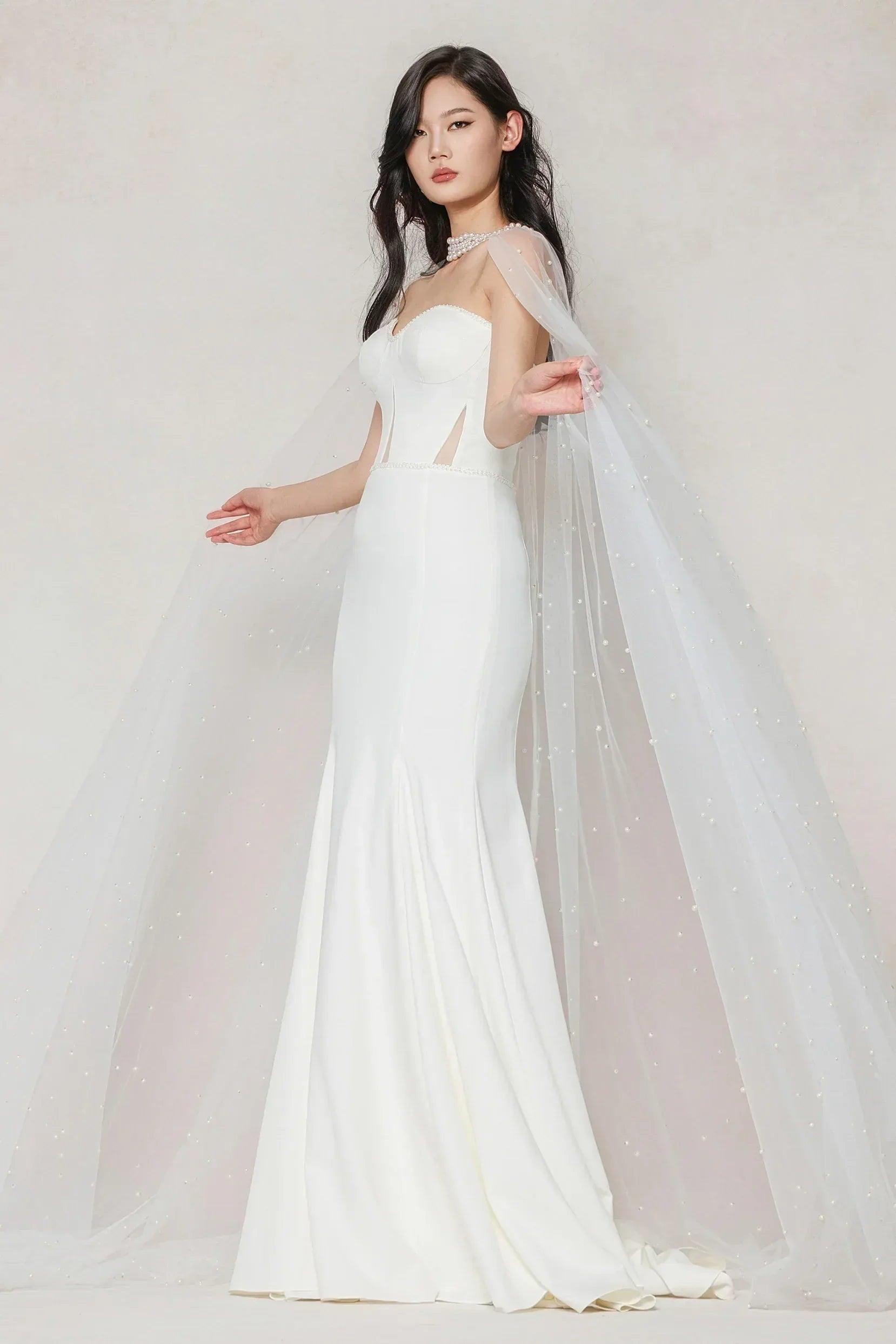 Trumpet-Mermaid Sweep-Brush Train Stretch Satin Wedding Dress CW3593