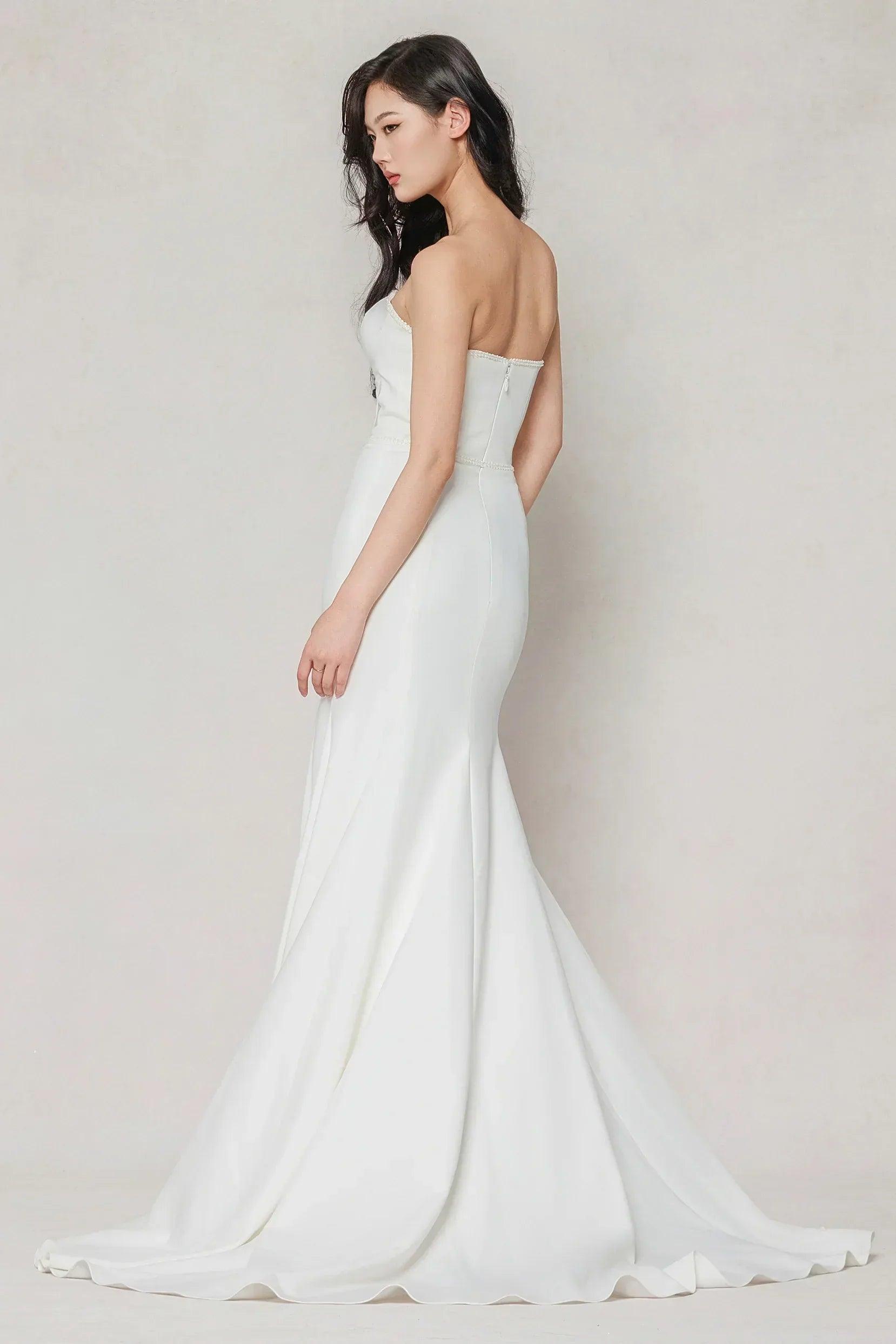 Trumpet-Mermaid Sweep-Brush Train Stretch Satin Wedding Dress CW3593
