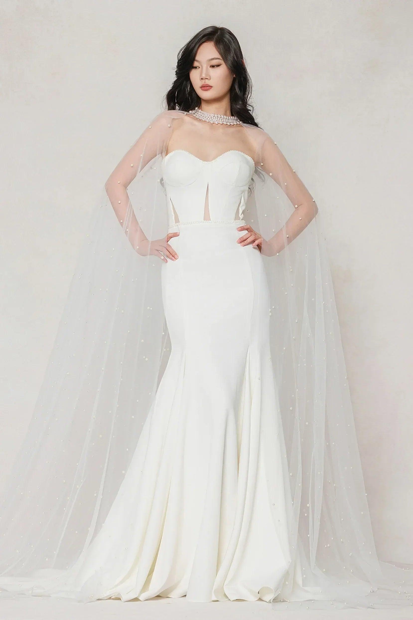 Trumpet-Mermaid Sweep-Brush Train Stretch Satin Wedding Dress CW3593