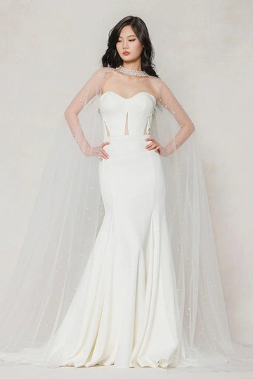 Trumpet-Mermaid Sweep-Brush Train Stretch Satin Wedding Dress CW3593