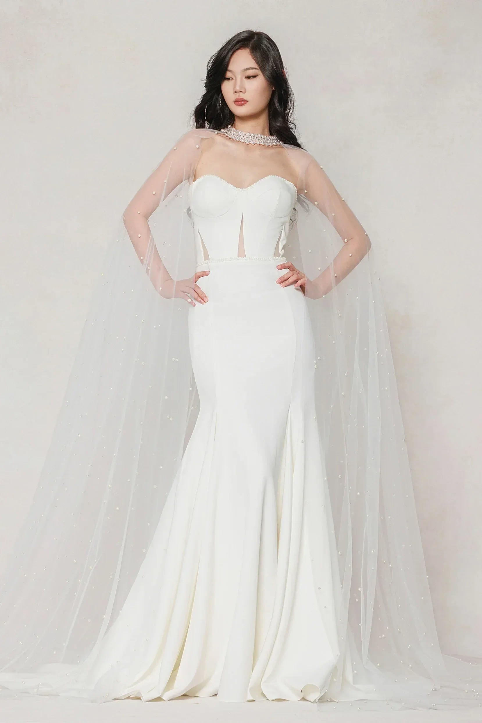 Trumpet-Mermaid Sweep-Brush Train Stretch Satin Wedding Dress CW3593