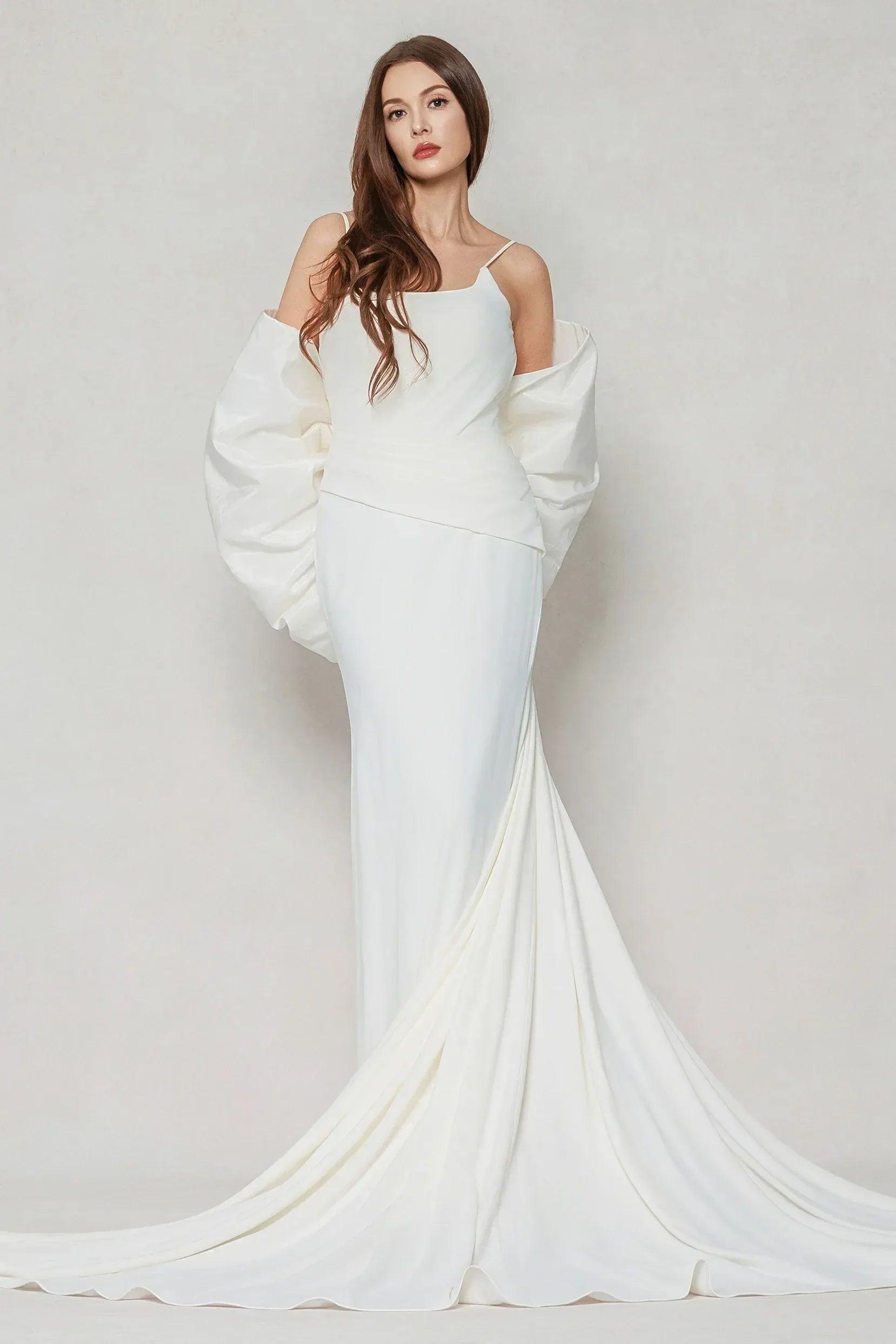 Trumpet-Mermaid Sweep-Brush Train Stretch Satin Wedding Dress CW3594