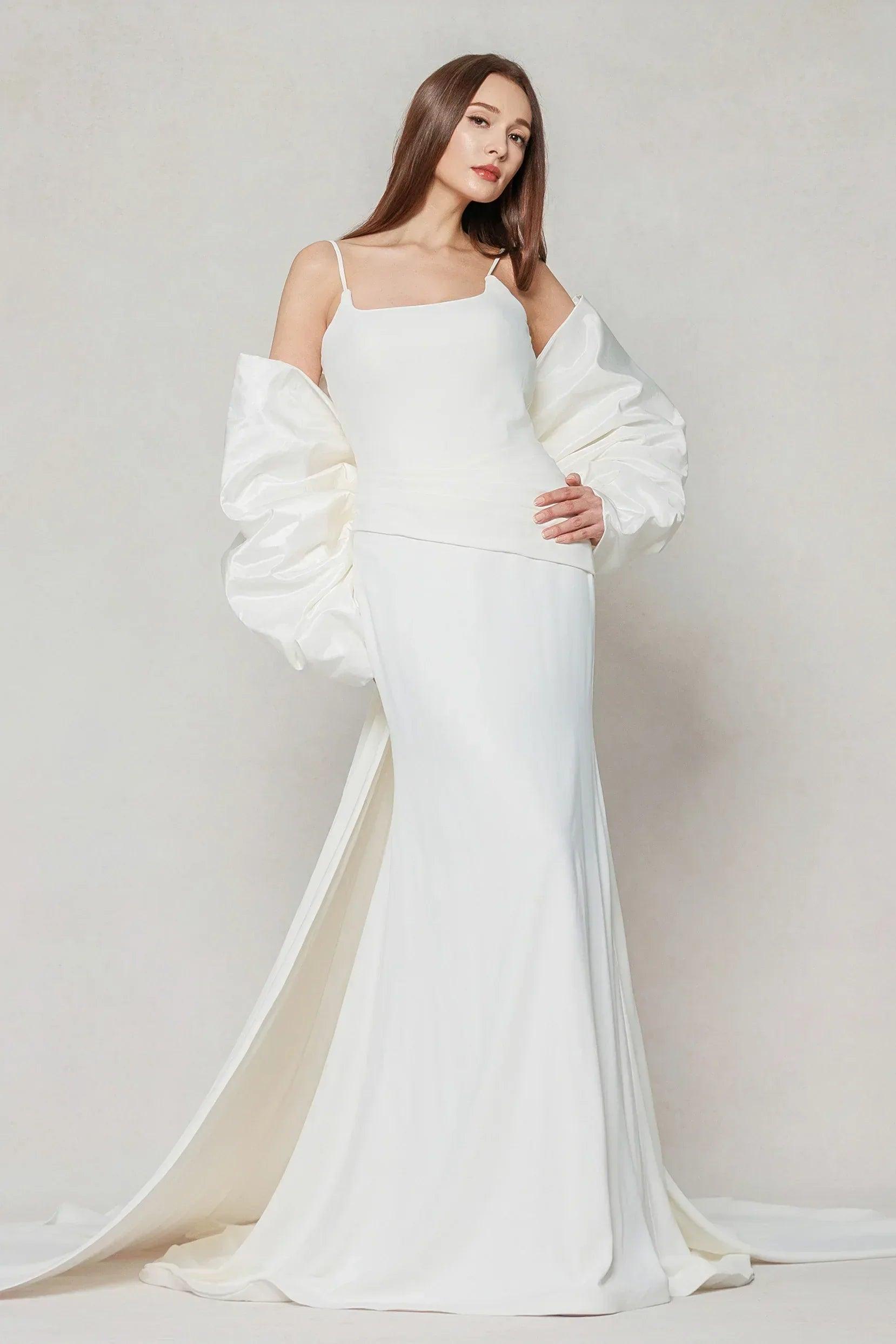 Trumpet-Mermaid Sweep-Brush Train Stretch Satin Wedding Dress CW3594