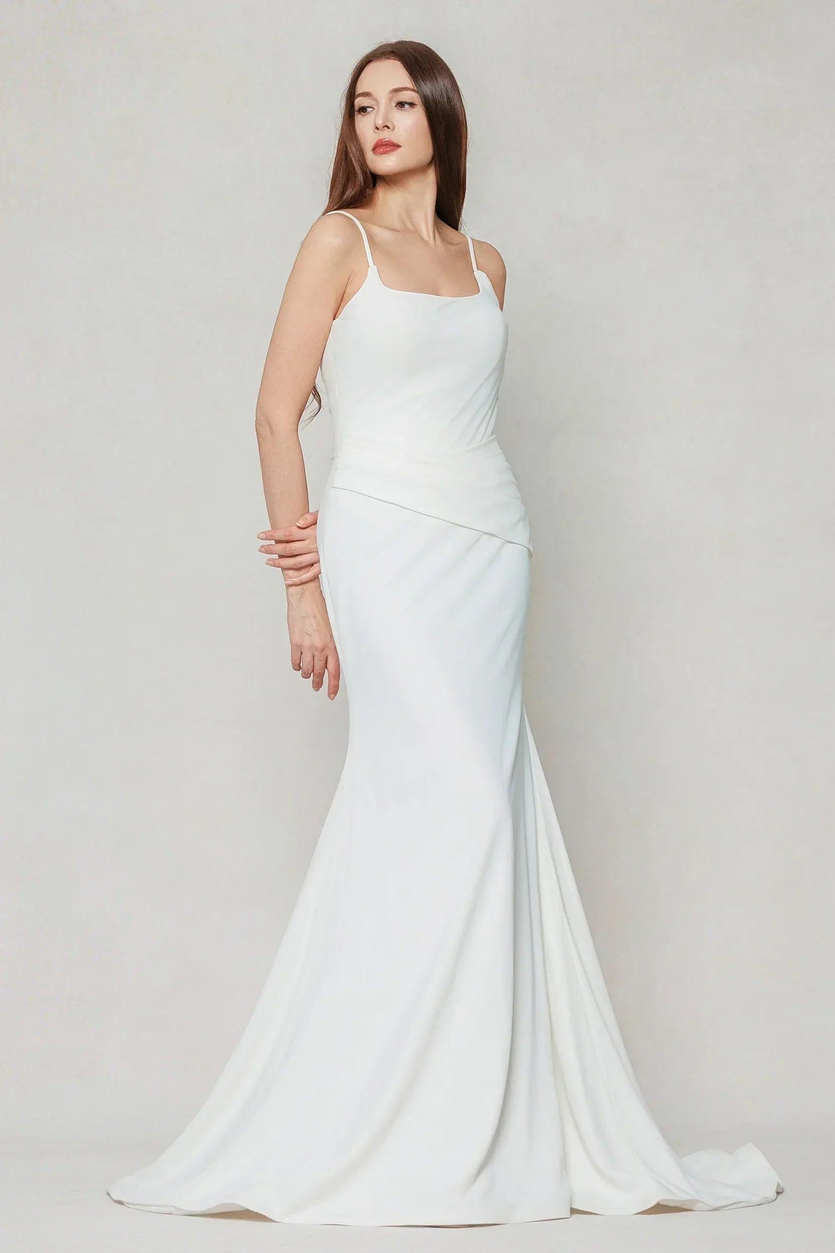 Trumpet-Mermaid Sweep-Brush Train Stretch Satin Wedding Dress CW3594