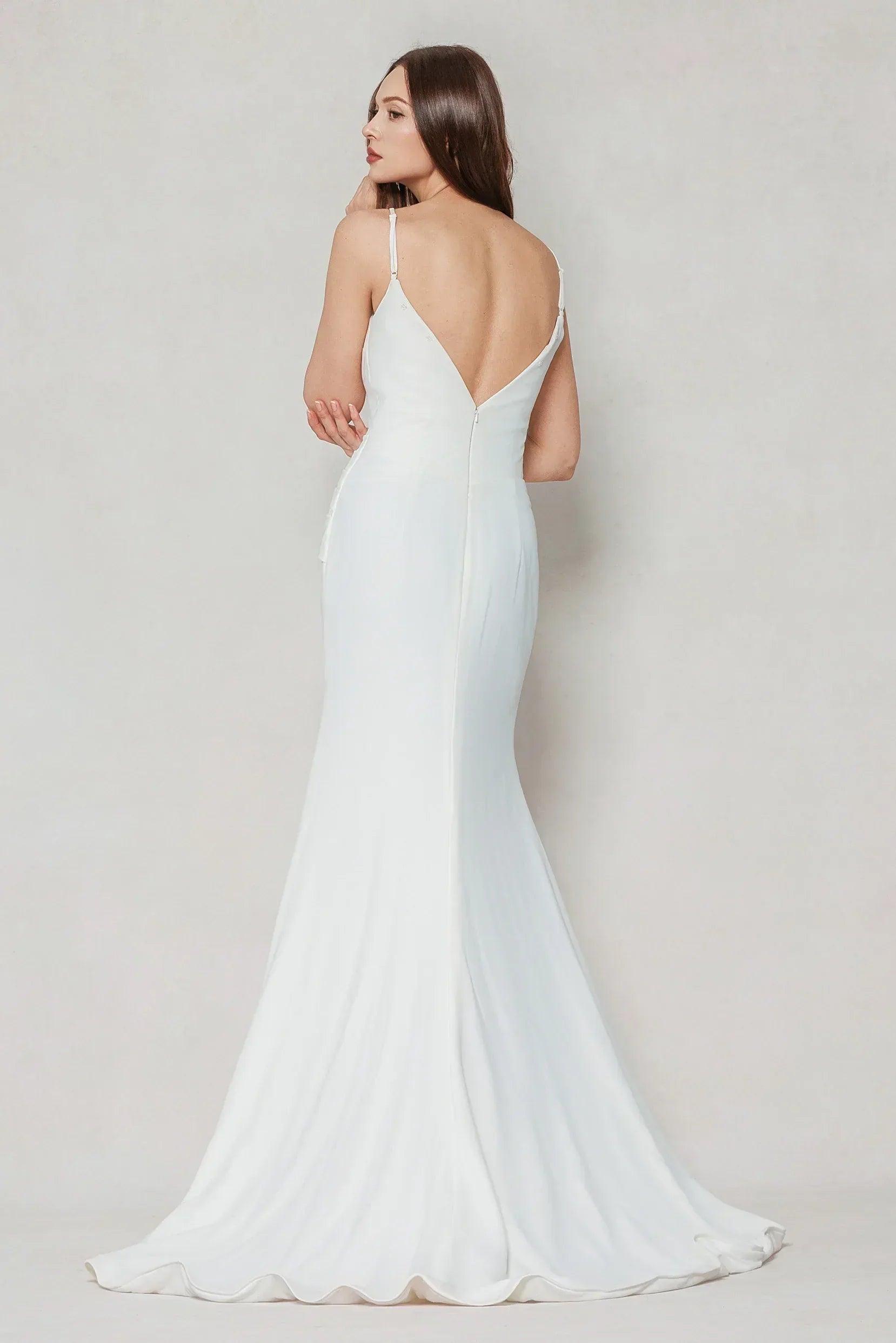 Trumpet-Mermaid Sweep-Brush Train Stretch Satin Wedding Dress CW3594
